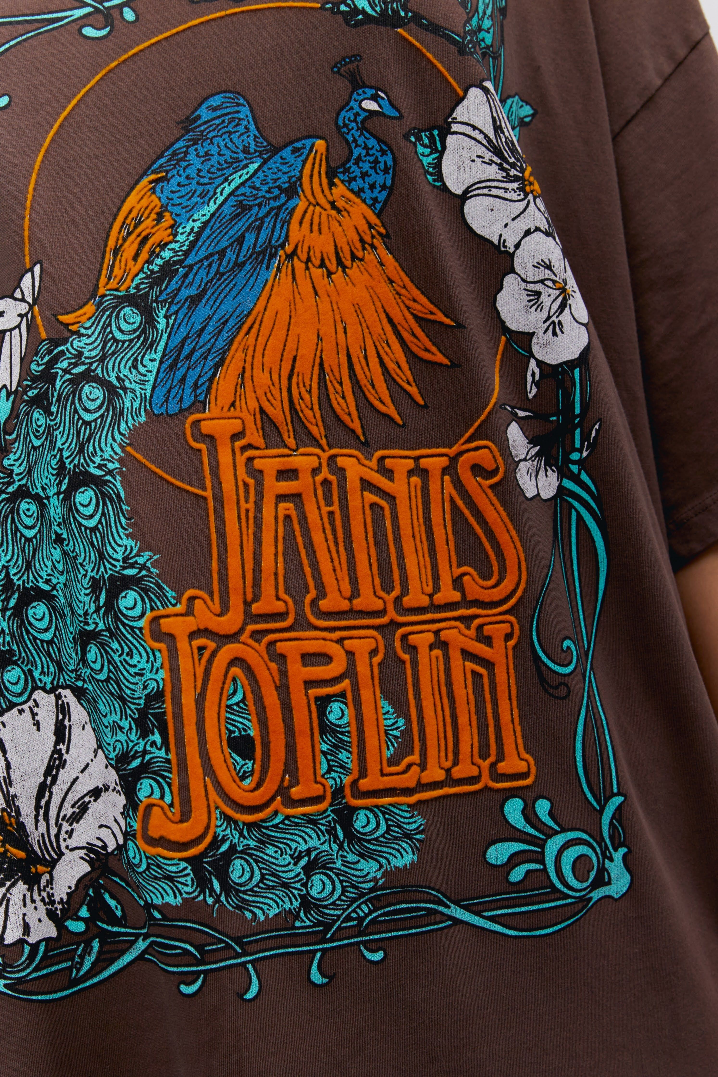 Janis Joplin Floral Peacock OS Tee sold by Daydreamer product image thumbnail 3