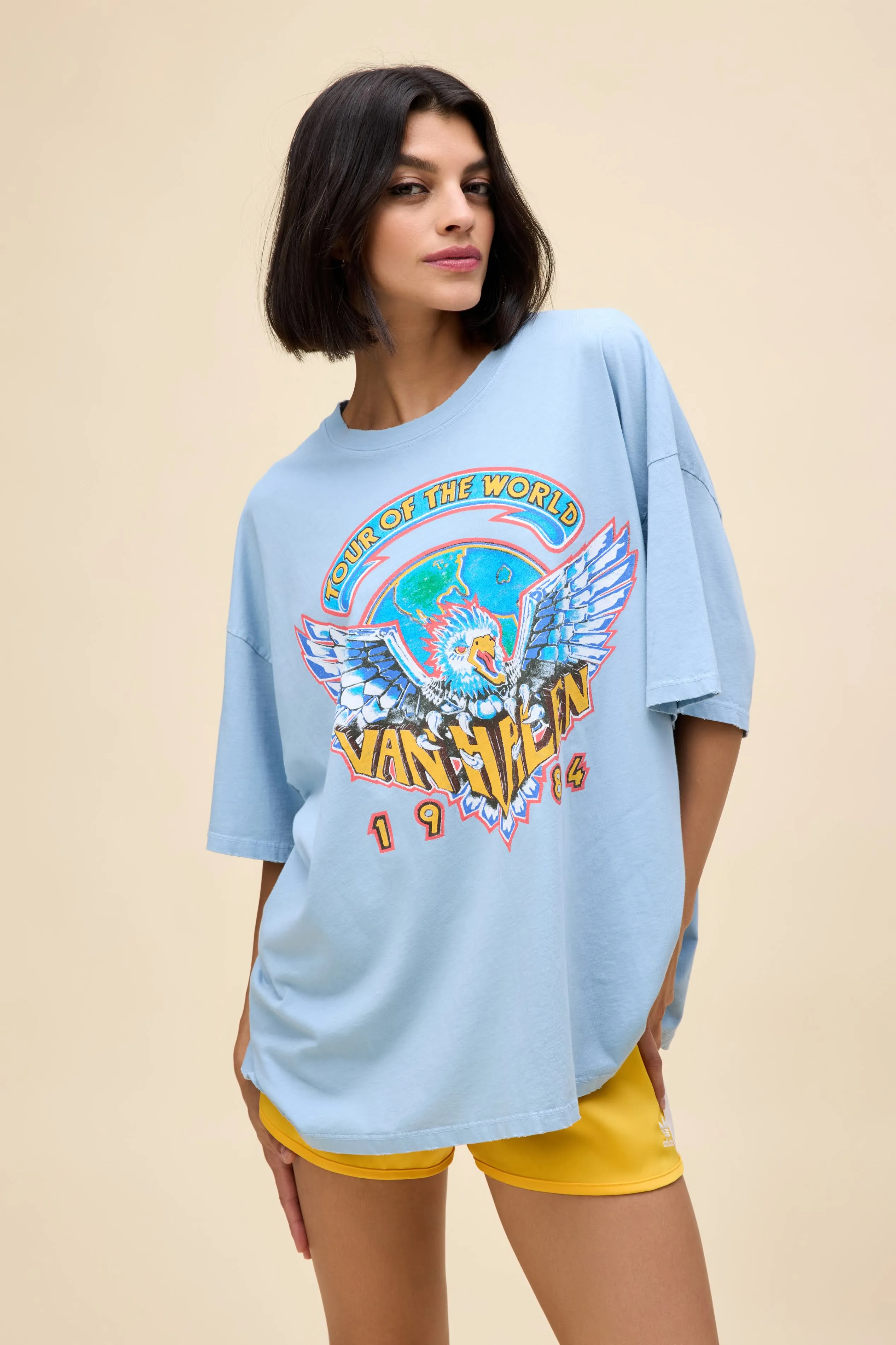 Van Halen Tour of The World OS Tee in Powder Blue sold by Daydreamer