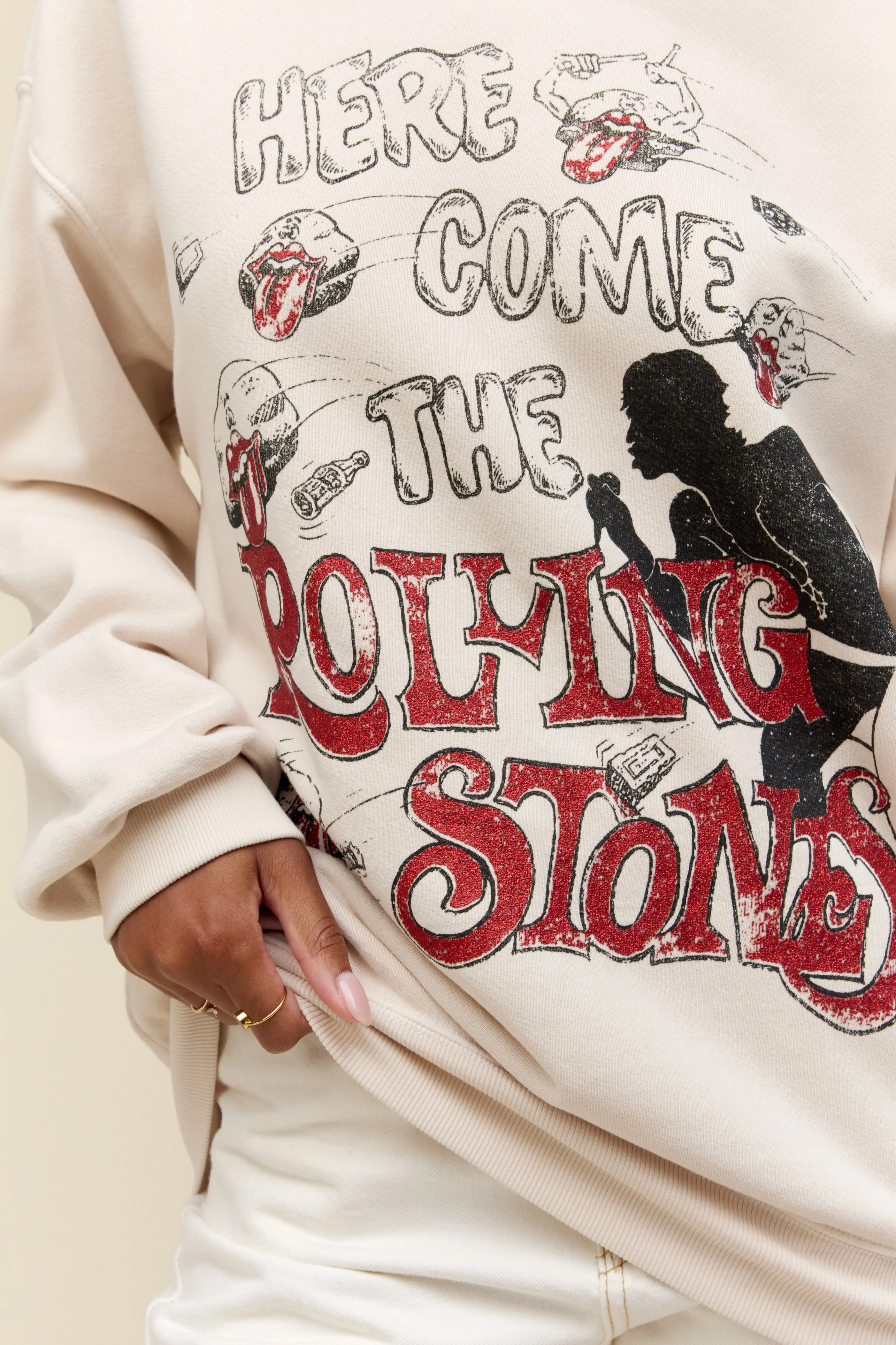 Rolling Stones Here Comes The Stones BF Crew in Dirty White sold by Daydreamer product image thumbnail 2