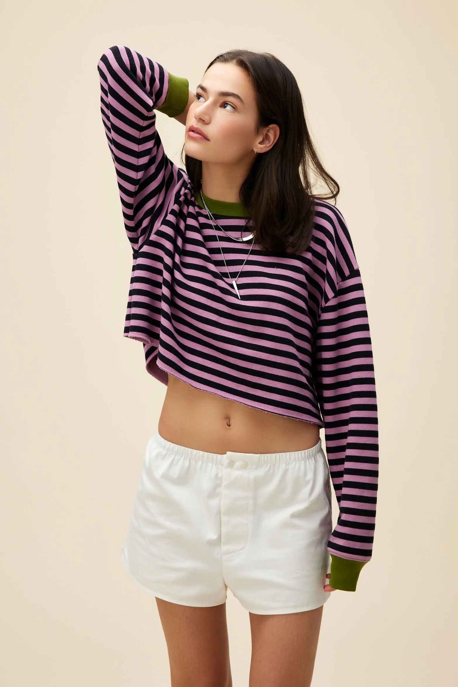 Stripe Cut-Off Sweatshirt sold by Daydreamer product image thumbnail 4