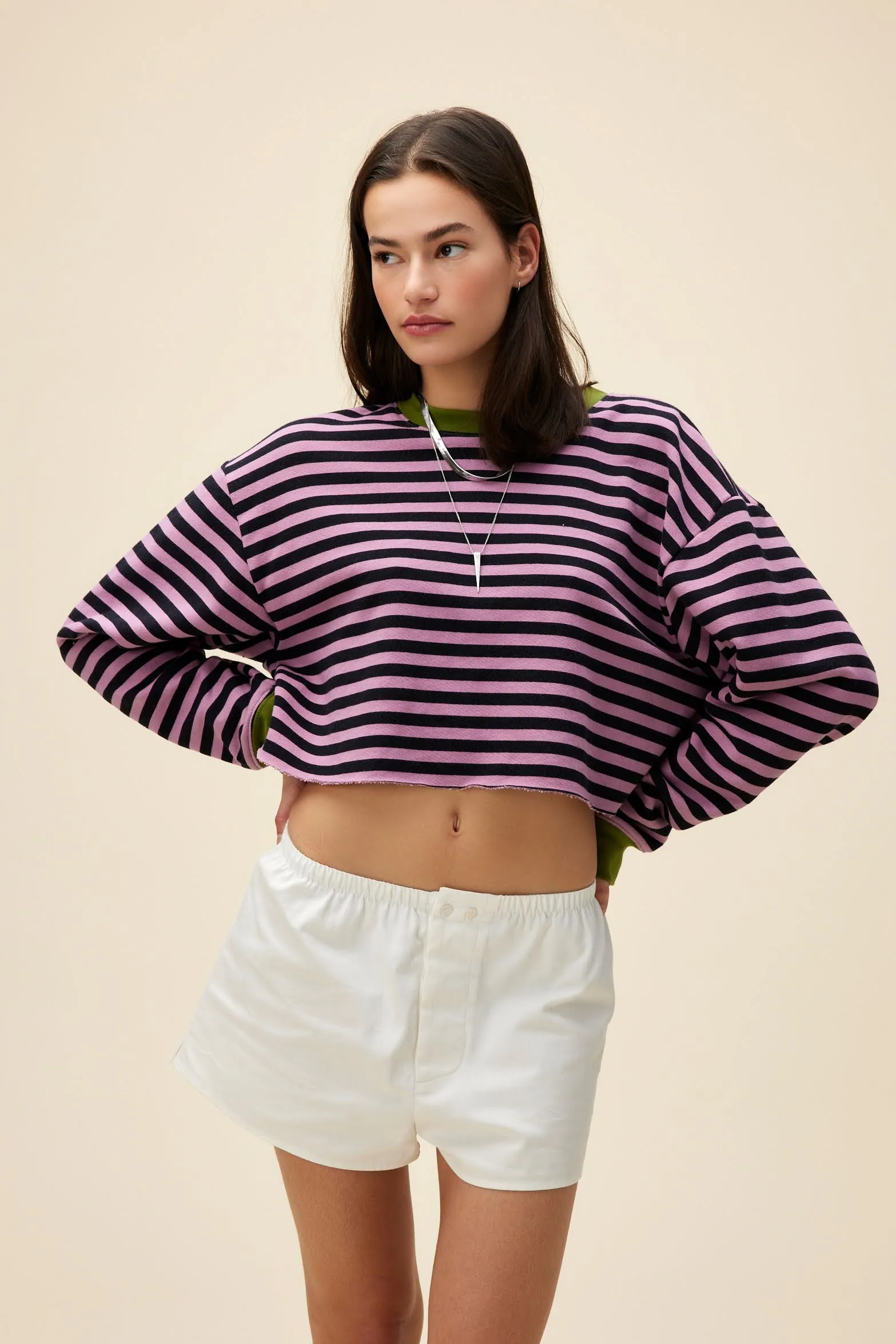 Stripe Cut-Off Sweatshirt sold by Daydreamer product image thumbnail 3