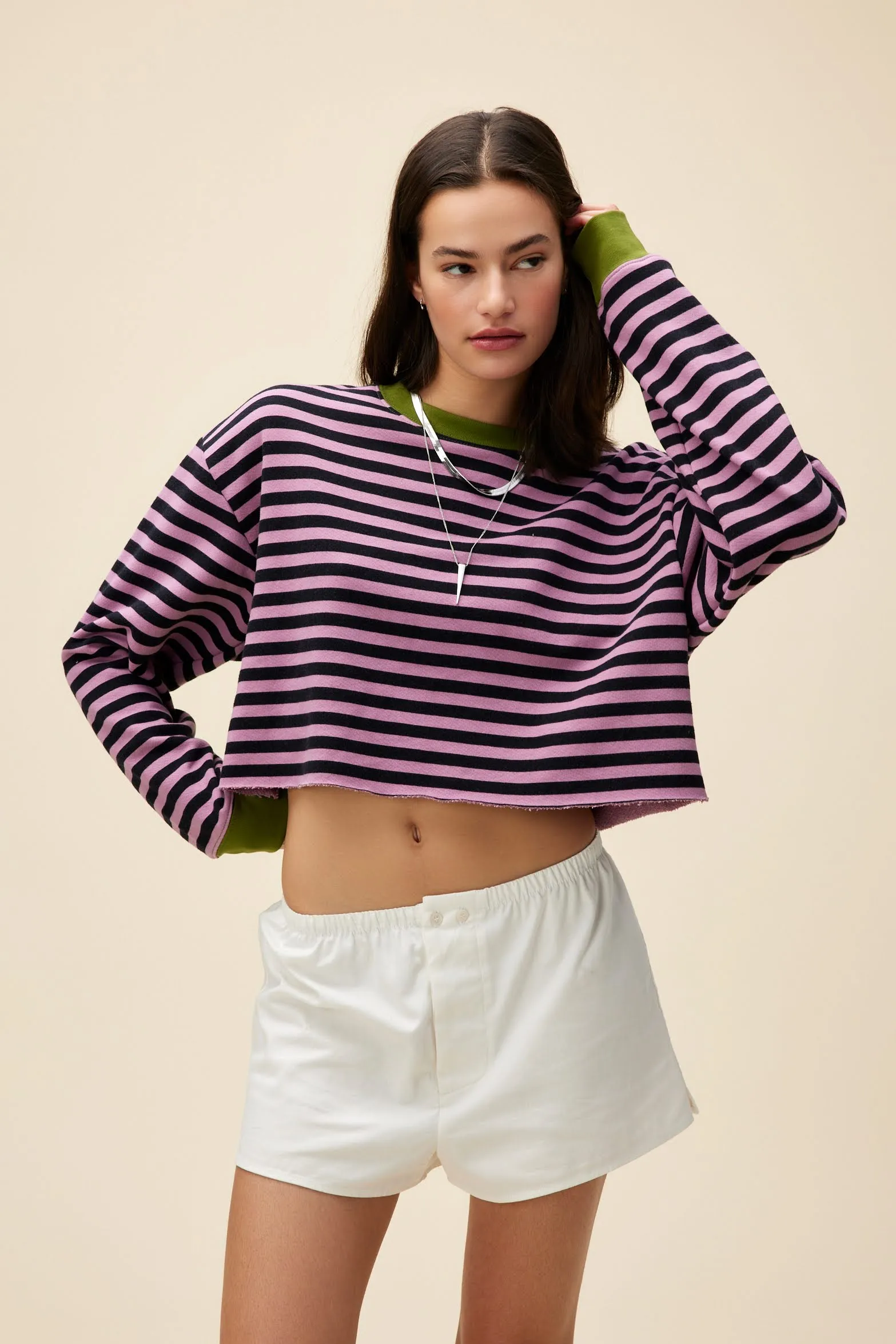 Stripe Cut-Off Sweatshirt sold by Daydreamer