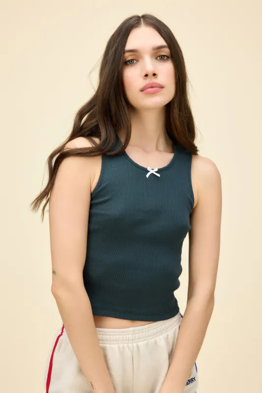 Solid Bow Pointelle Tank in Vintage Black sold by Daydreamer