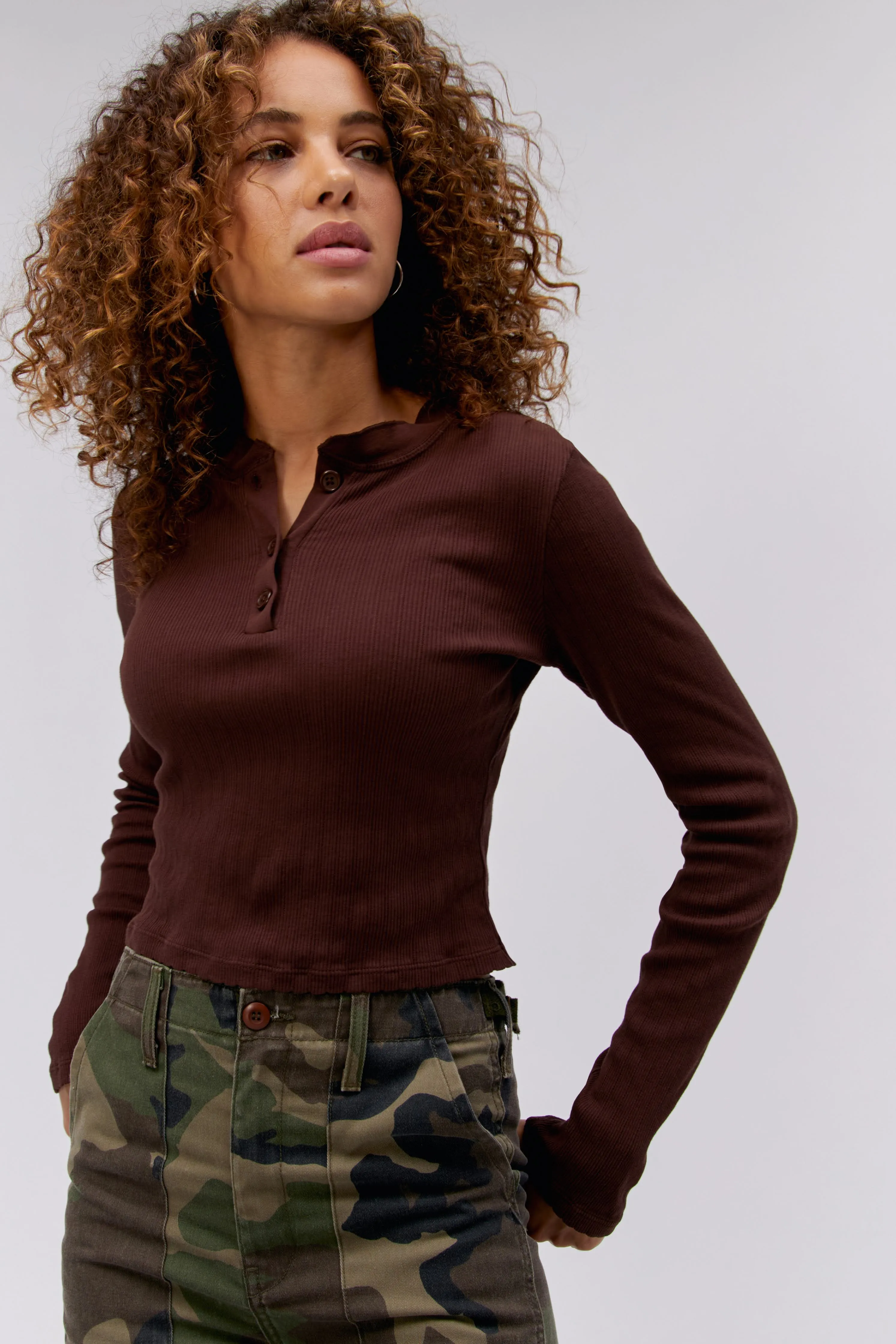 Solid Pointelle Henley sold by Daydreamer