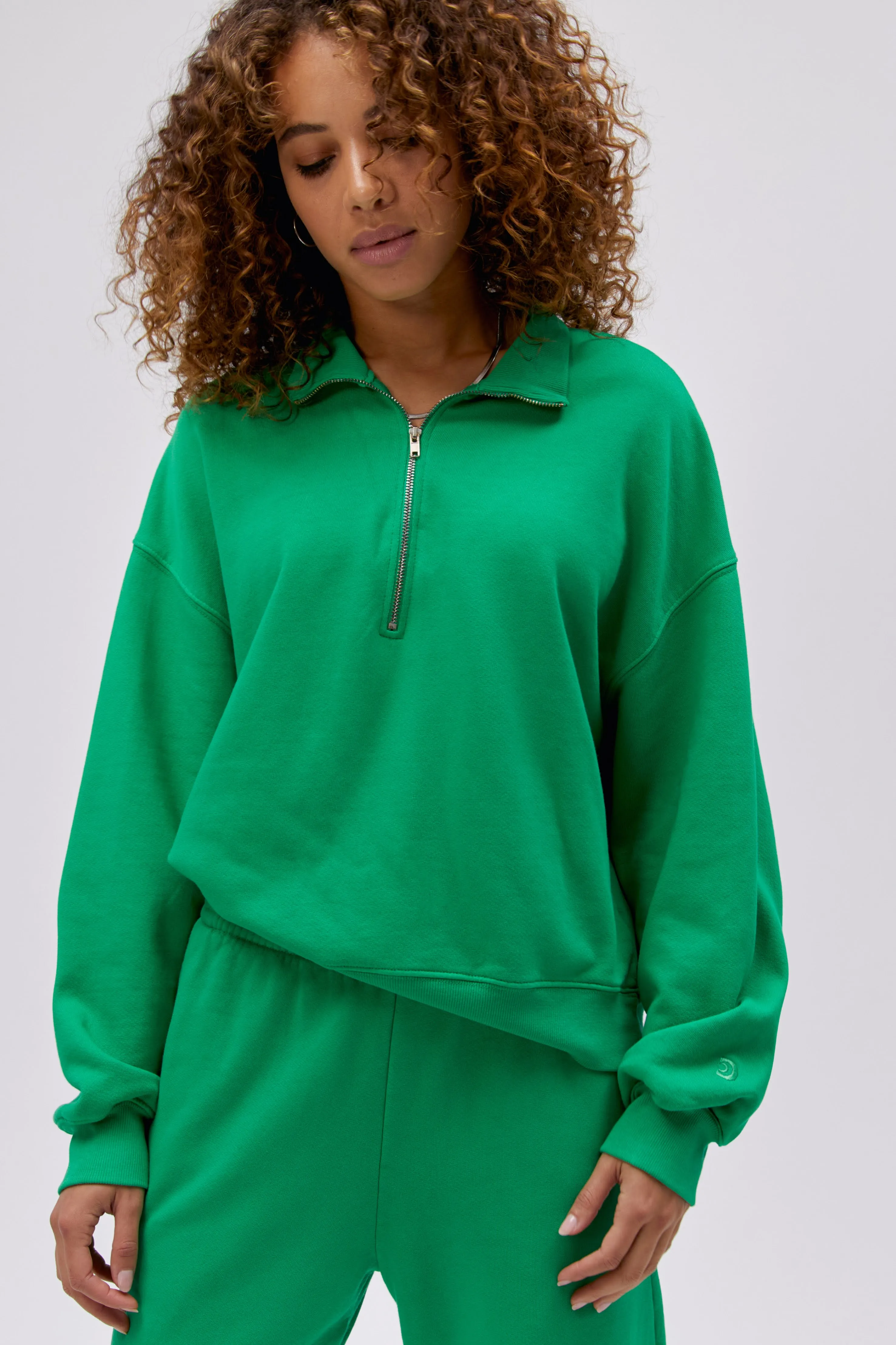 Solid Half Zip Sweatshirt in Lucky Green sold by Daydreamer
