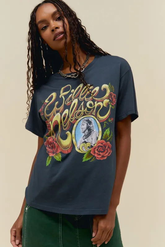 Willie Nelson Rose Frame Boyfriend Tee sold by Daydreamer