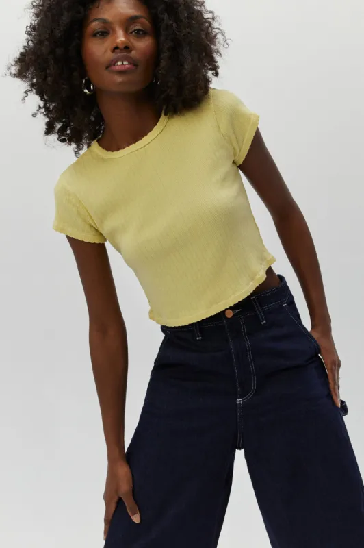 Solid Pointelle Tee in Lemon sold by Daydreamer