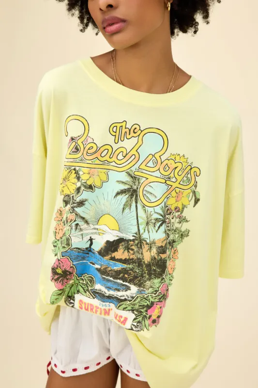 The Beach Boys Surfin' USA 1963 OS Tee in Lemon Dew sold by Daydreamer