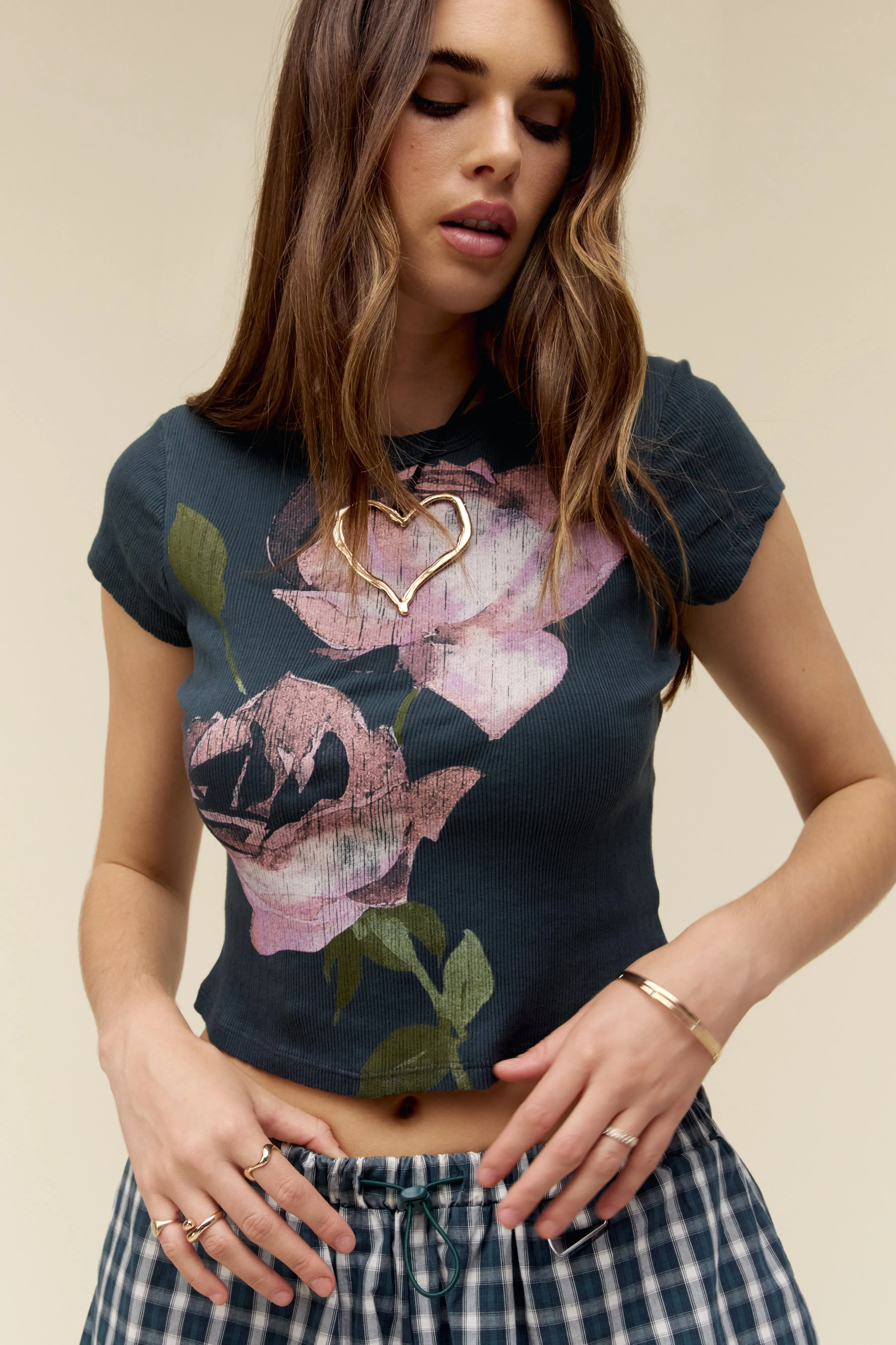 Rose Pointelle Tee in Vintage Black sold by Daydreamer