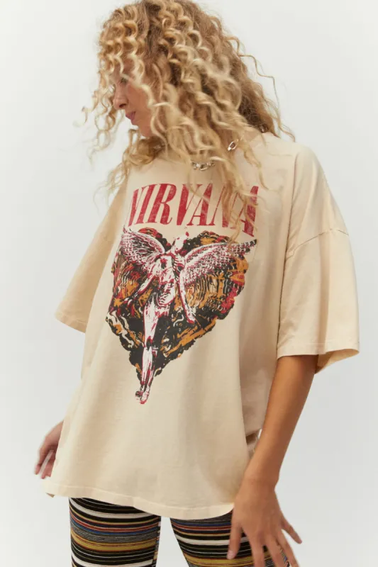 Nirvana Trippy Heart OS Tee In Sand sold by Daydreamer
