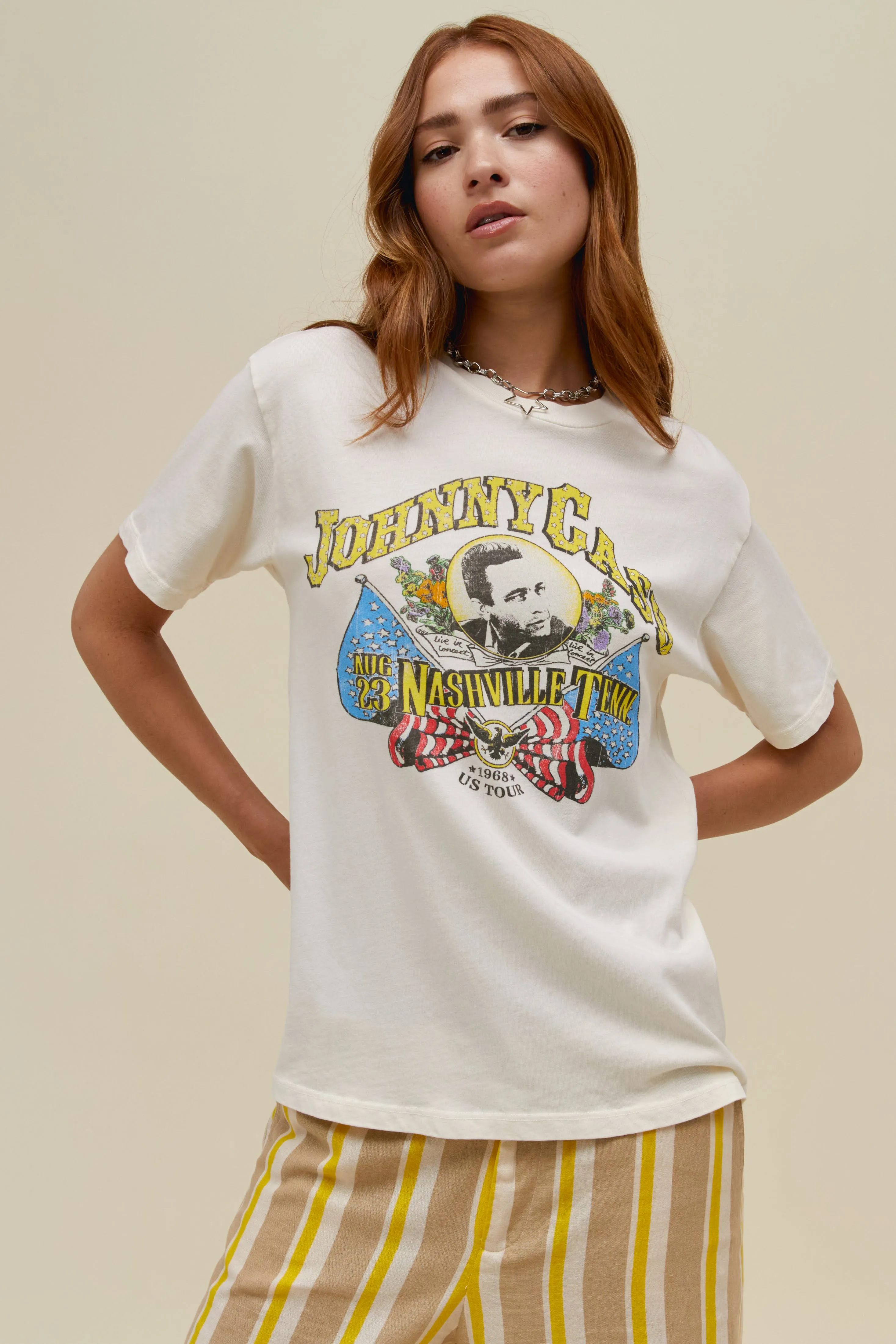 Johnny Cash Nashville 1968 Weekend Tee in Stone Vintage sold by Daydreamer