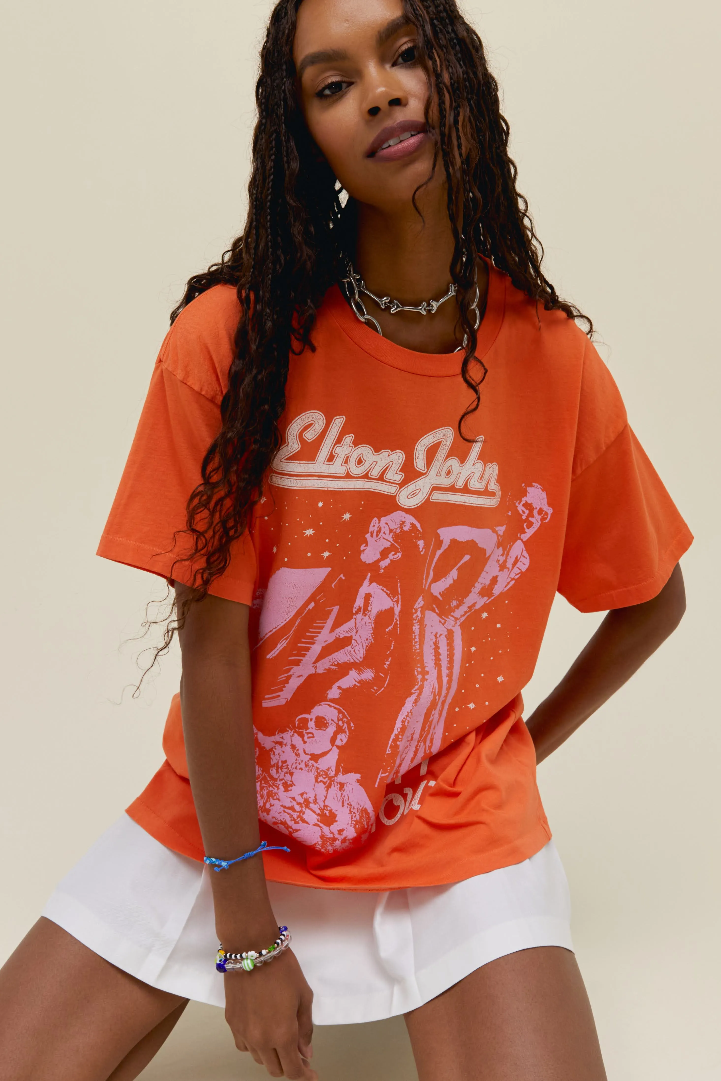 Elton John 1977 Tour Merch Tee in Tiger Lily sold by Daydreamer product image thumbnail 3