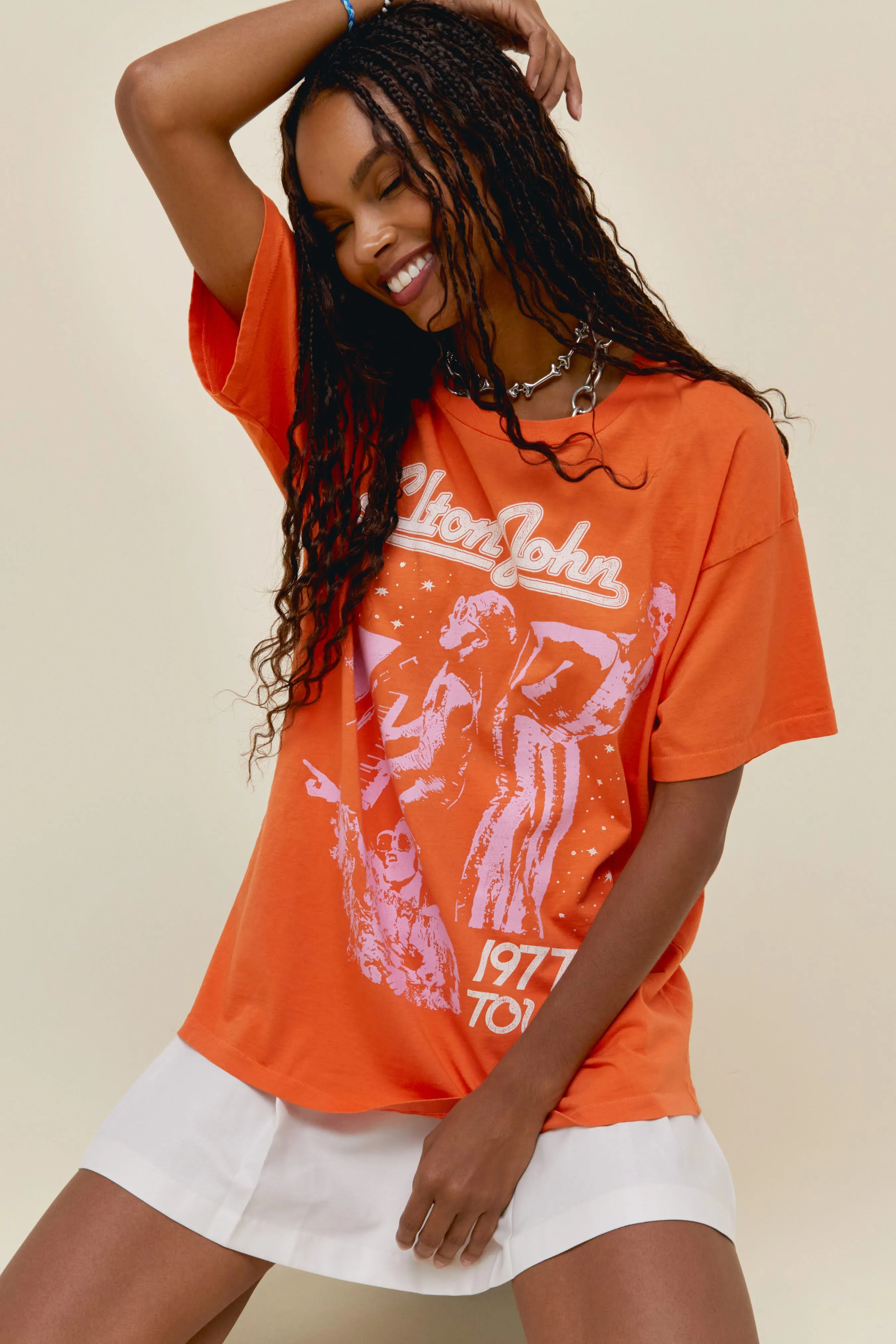 Elton John 1977 Tour Merch Tee in Tiger Lily sold by Daydreamer product image thumbnail 2