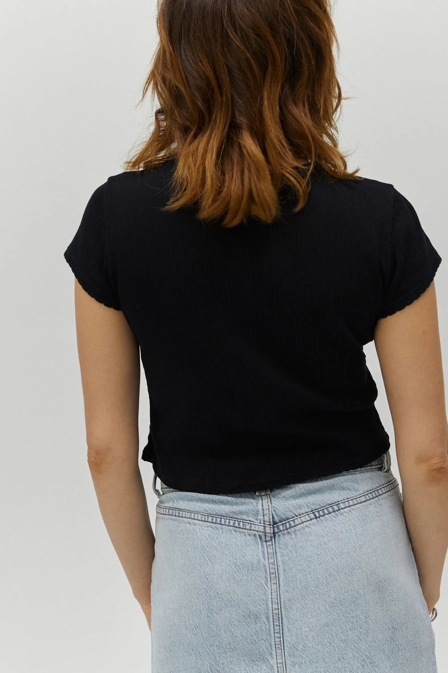 Solid Pointelle Tee in Black onyx sold by Daydreamer product image thumbnail 2