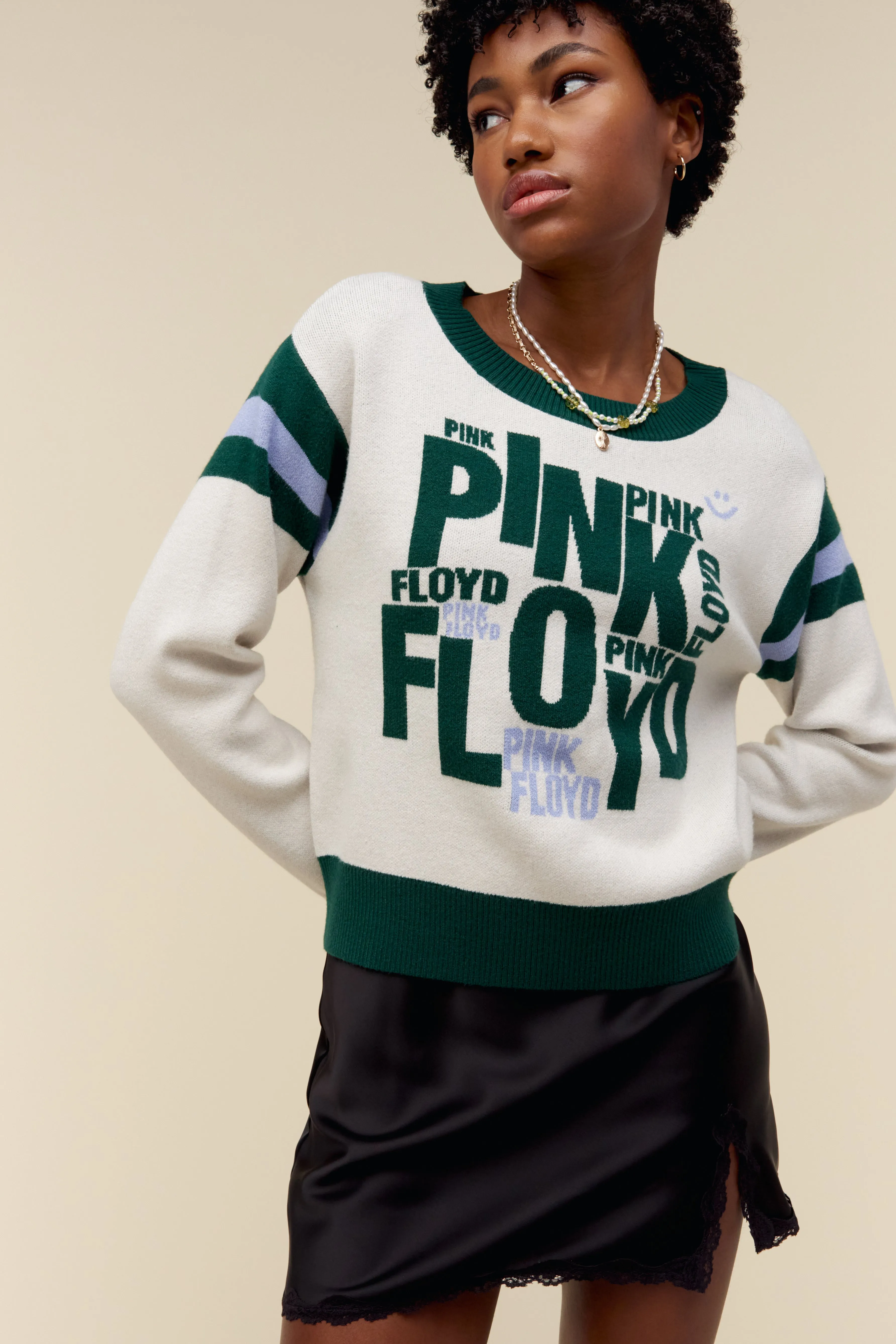 Pink Floyd Scattered Text Knit Pullover in Ivory sold by Daydreamer