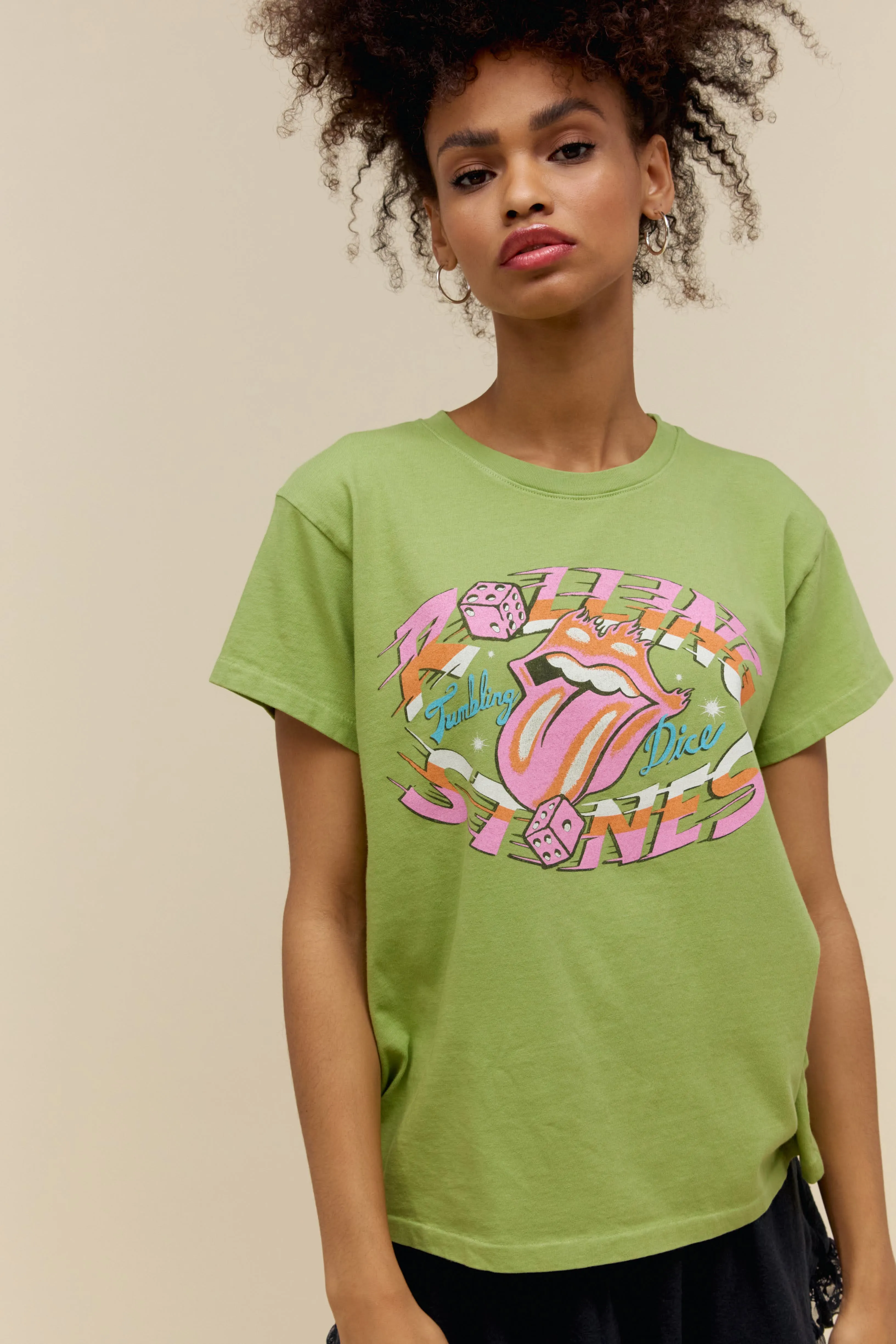 Rolling Stones Tumbling Dice Tour Tee in Matcha sold by Daydreamer