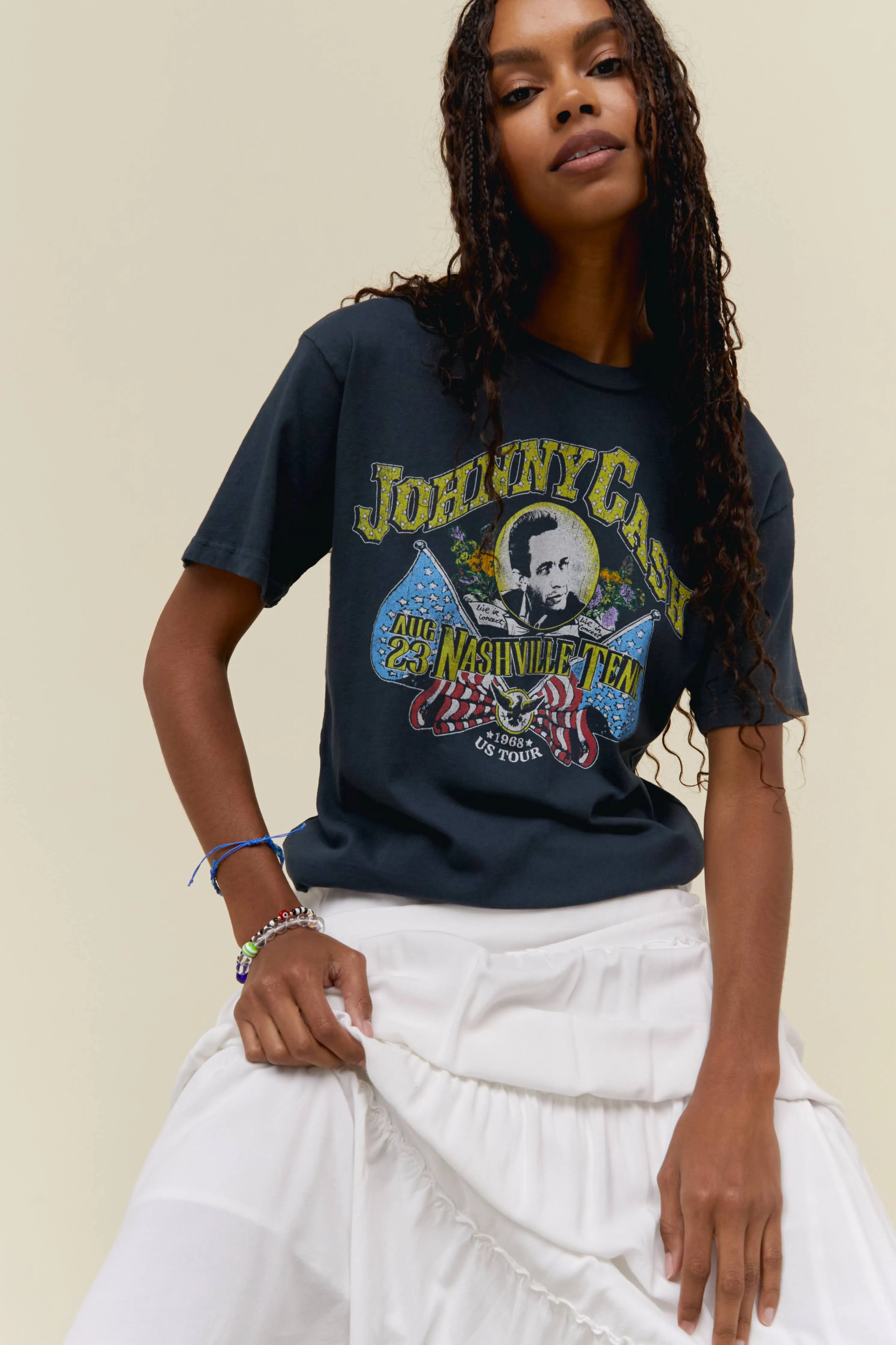 Johnny Cash Nashville 1968 Weekend Tee in Vintage Black sold by Daydreamer