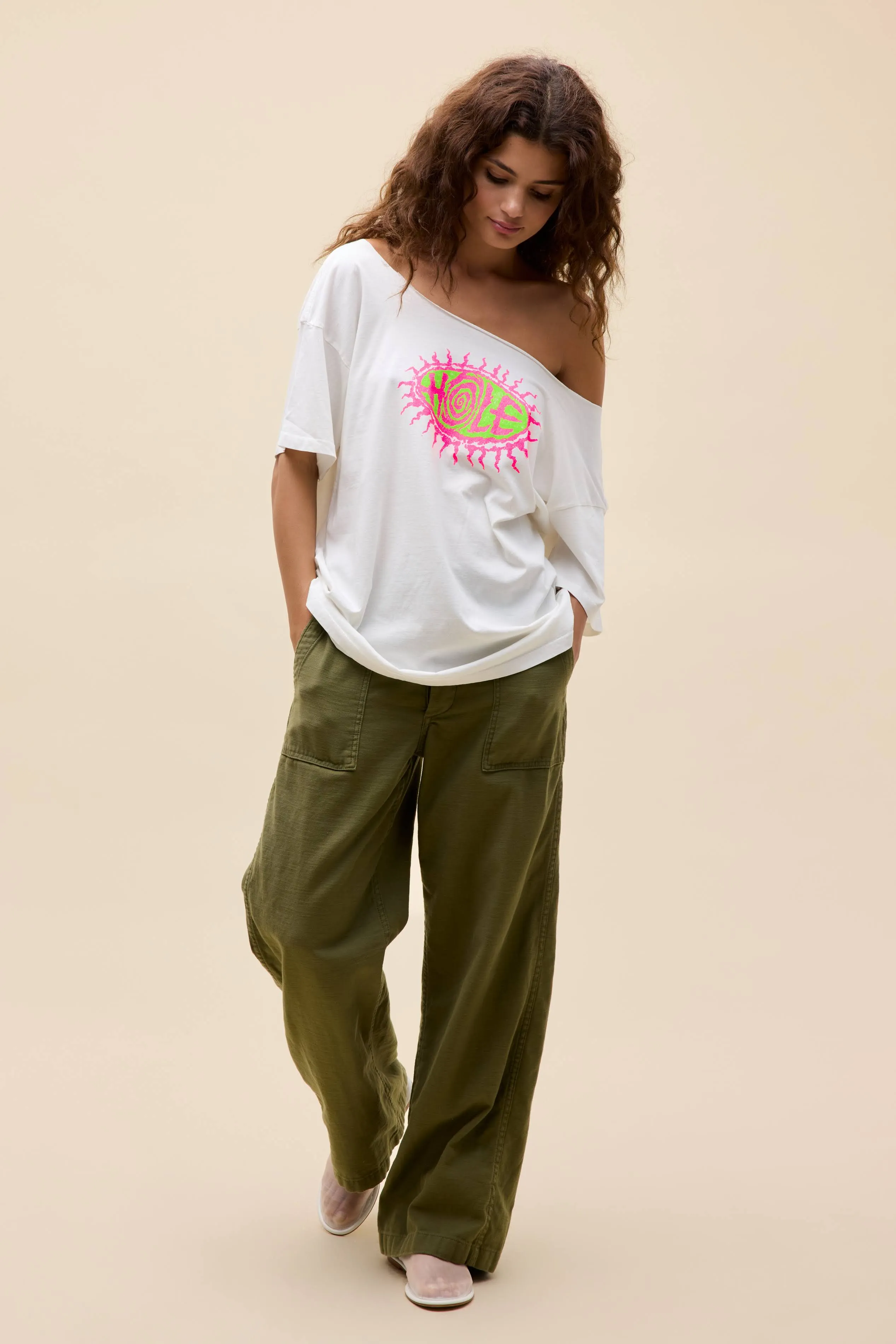 Hole Sun Logo Off-The-Shoulder Merch Tee sold by Daydreamer product image thumbnail 4