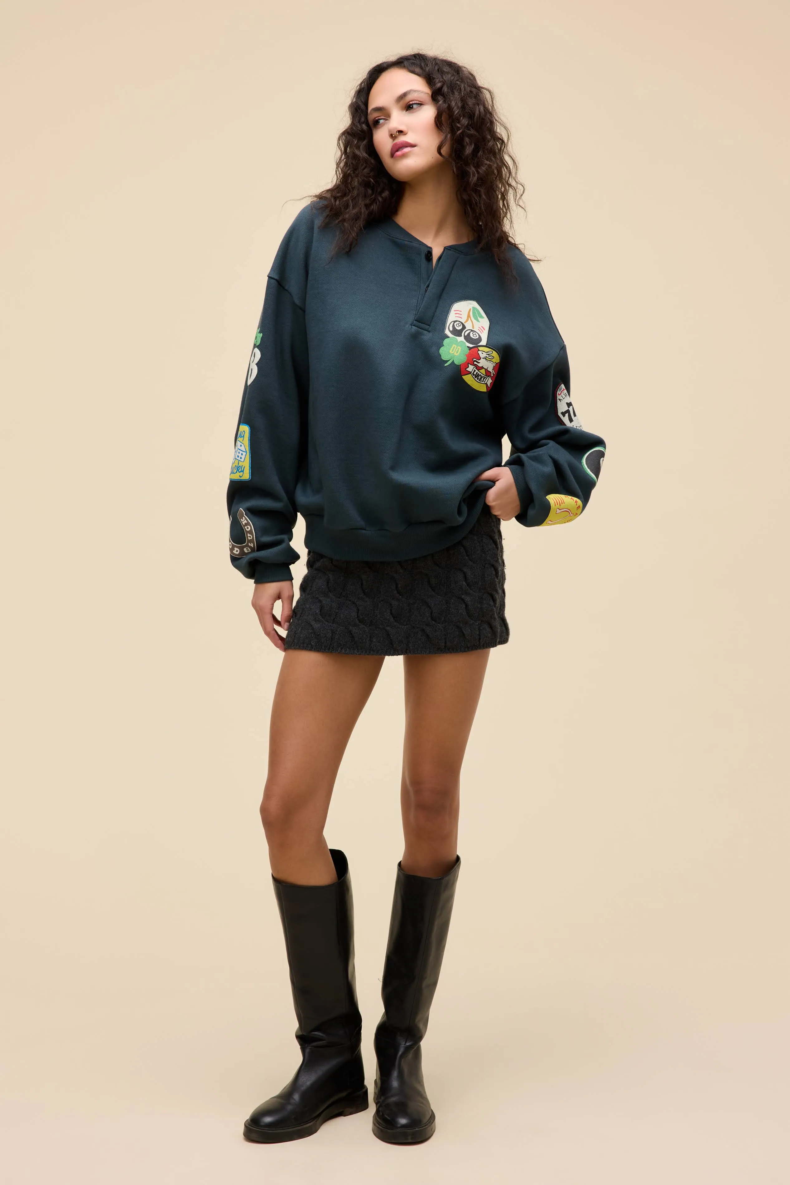 Symbols of Luck Oversized Henley Sweatshirt sold by Daydreamer product image thumbnail 5