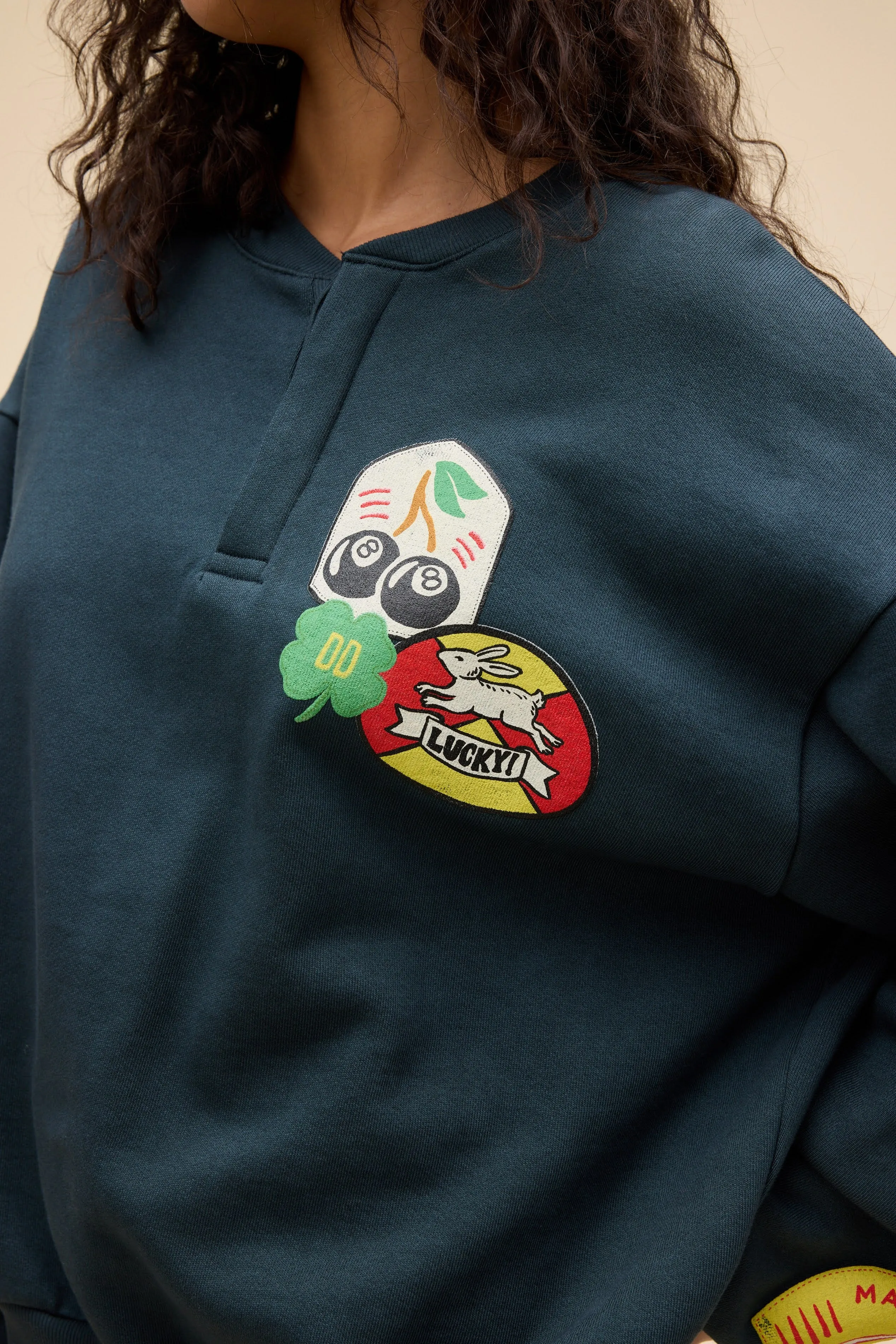 Symbols of Luck Oversized Henley Sweatshirt sold by Daydreamer product image thumbnail 3