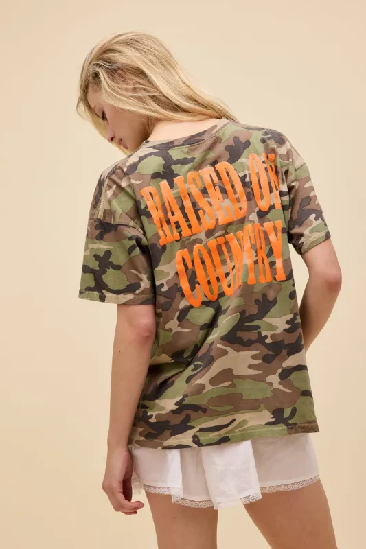 Raised On Country Camo Merch Tee made by Daydreamer