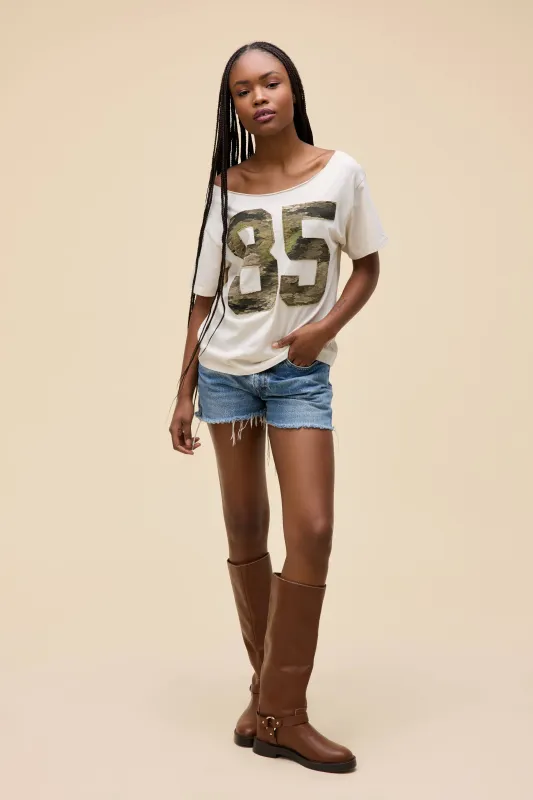 85 Camo Applique Off-The-Shoulder Tee sold by Daydreamer