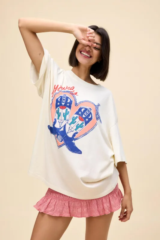 Howdy Boots OS Tee in Stone Vintage sold by Daydreamer