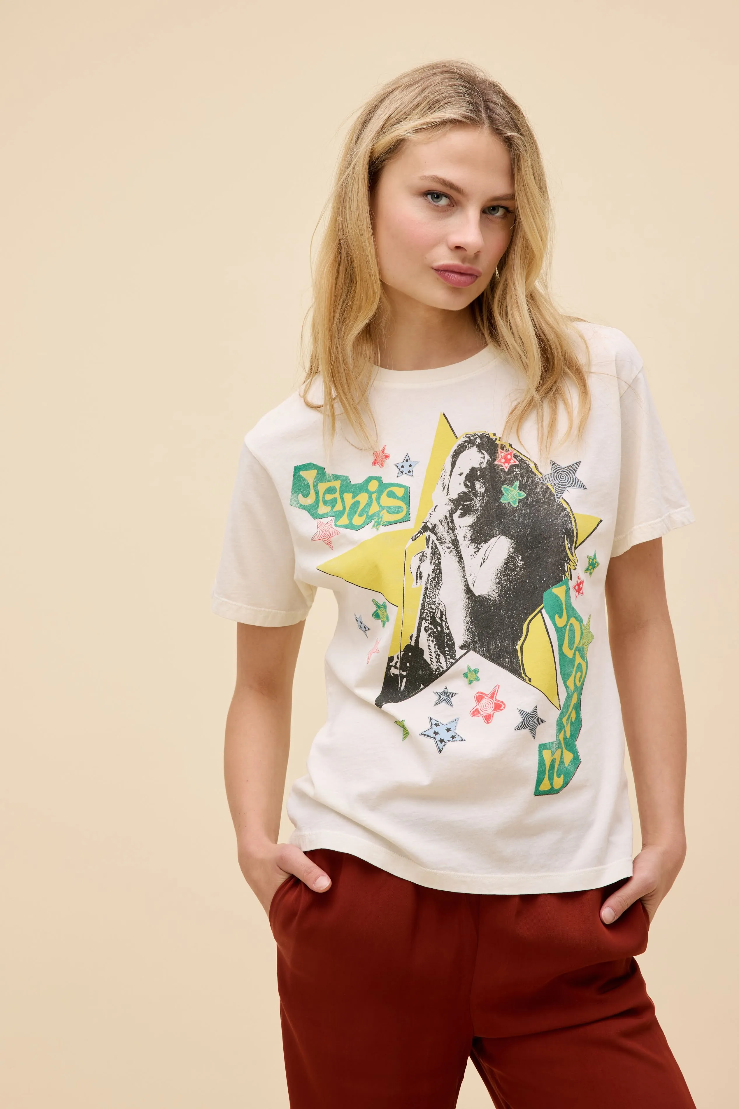 Janis Joplin Scrapbook Art Boyfriend Tee sold by Daydreamer product image thumbnail 4