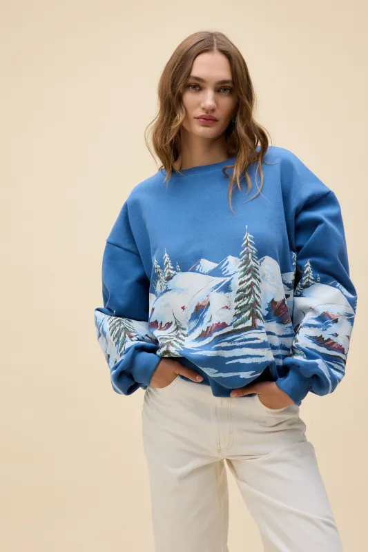 Alpine Ski Scene Oversized Crew Sweatshirt sold by Daydreamer
