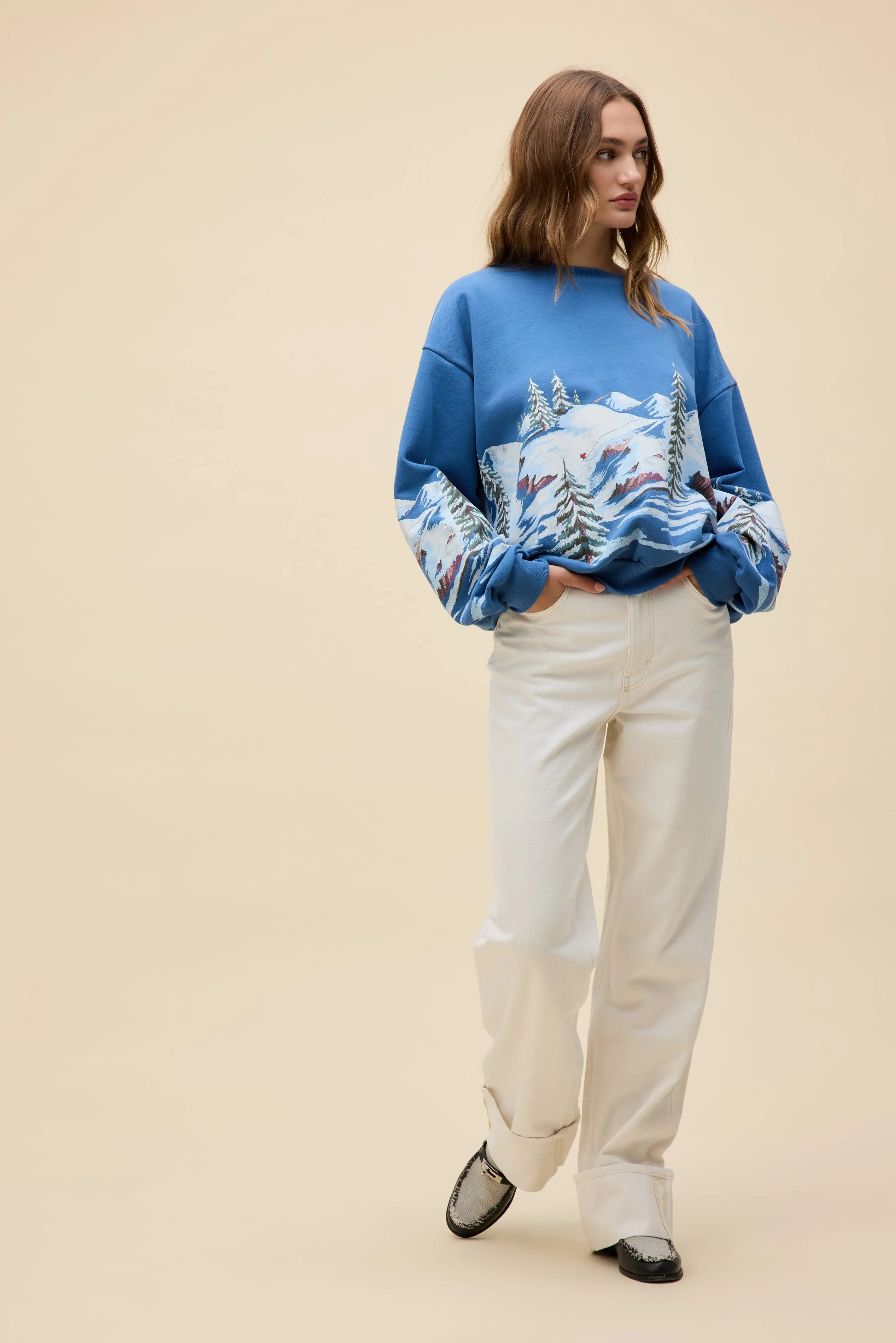 Alpine Ski Scene Oversized Crew Sweatshirt sold by Daydreamer product image thumbnail 3