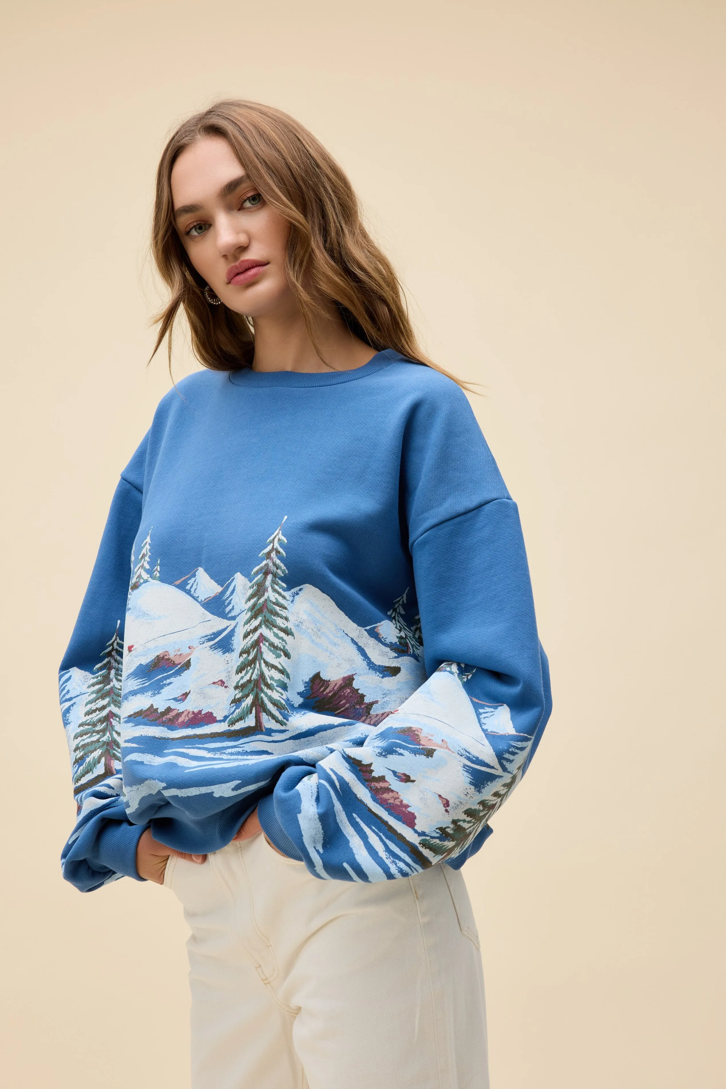 Alpine Ski Scene Oversized Crew Sweatshirt sold by Daydreamer product image thumbnail 4