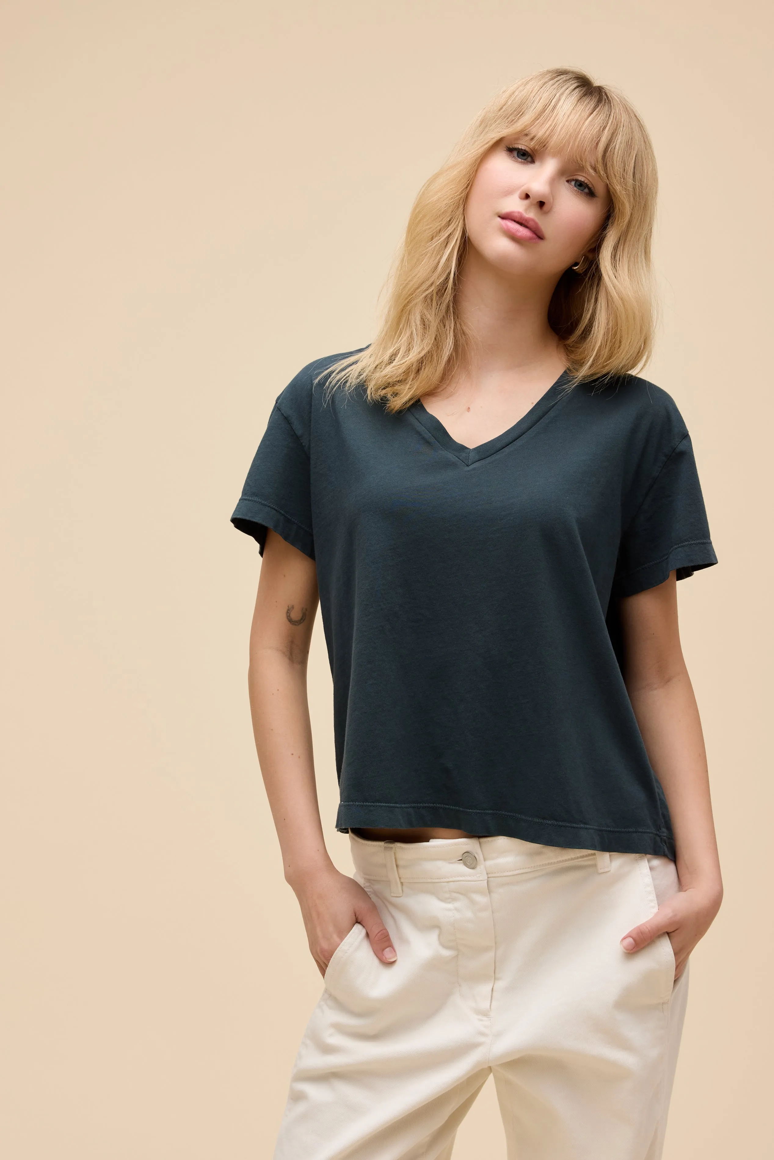 Solid Boxy V-Neck Tee sold by Daydreamer