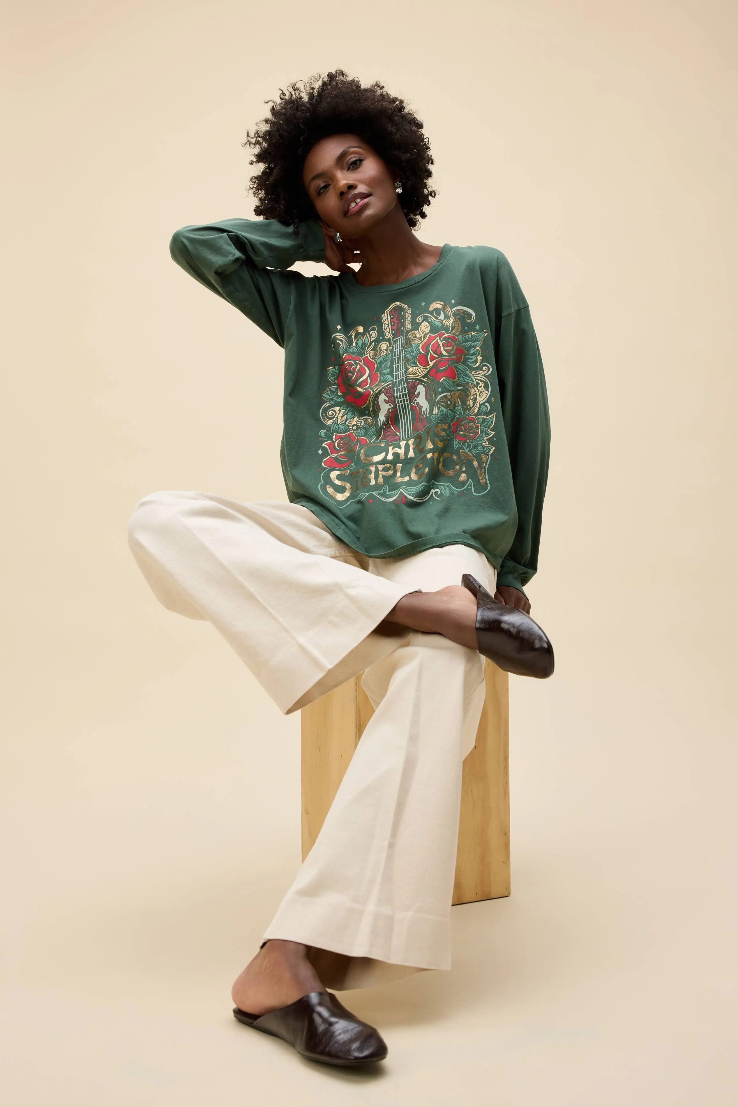 Chris Stapleton Guitar & Roses Merch Long Sleeve sold by Daydreamer product image thumbnail 2