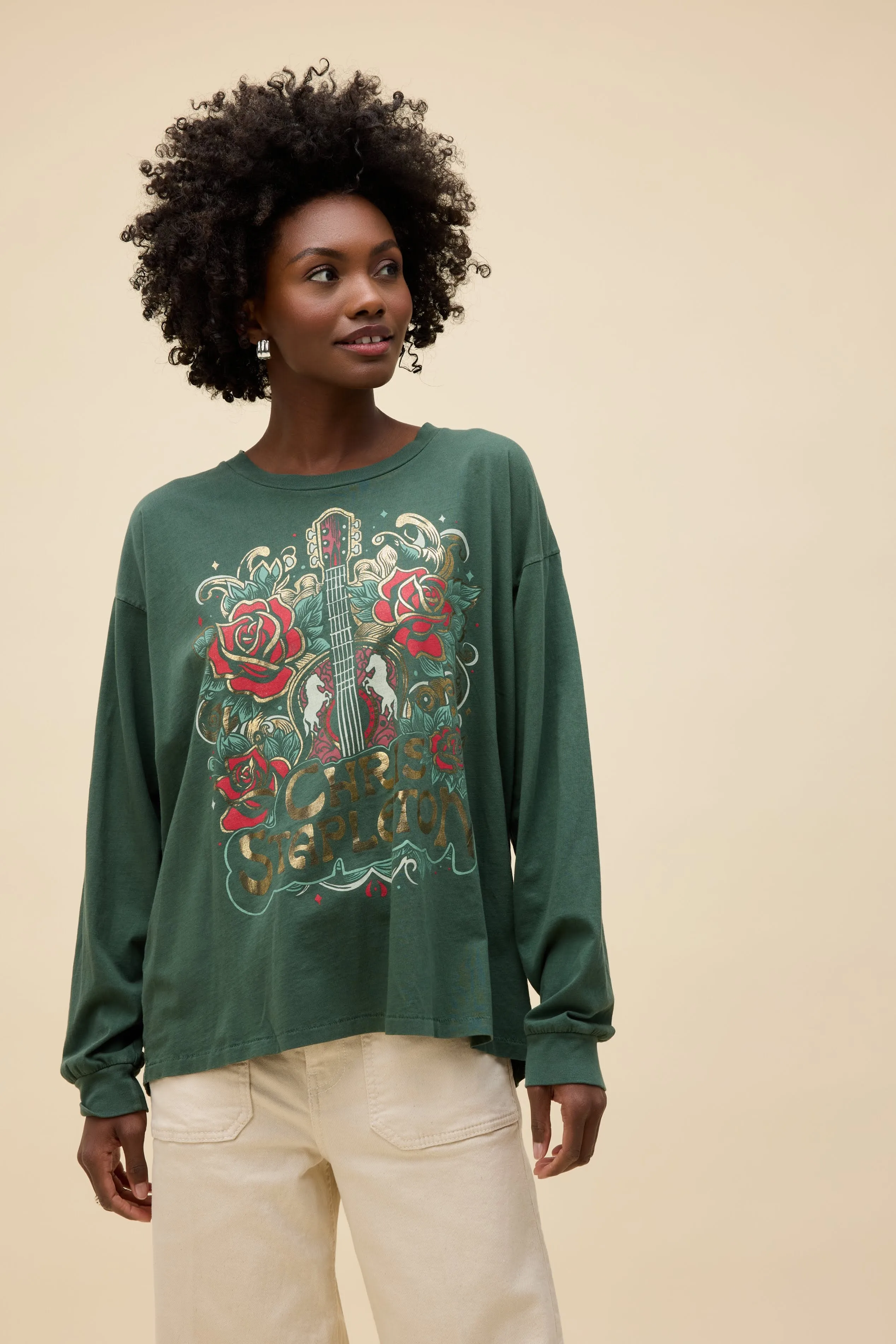 Chris Stapleton Guitar & Roses Merch Long Sleeve sold by Daydreamer