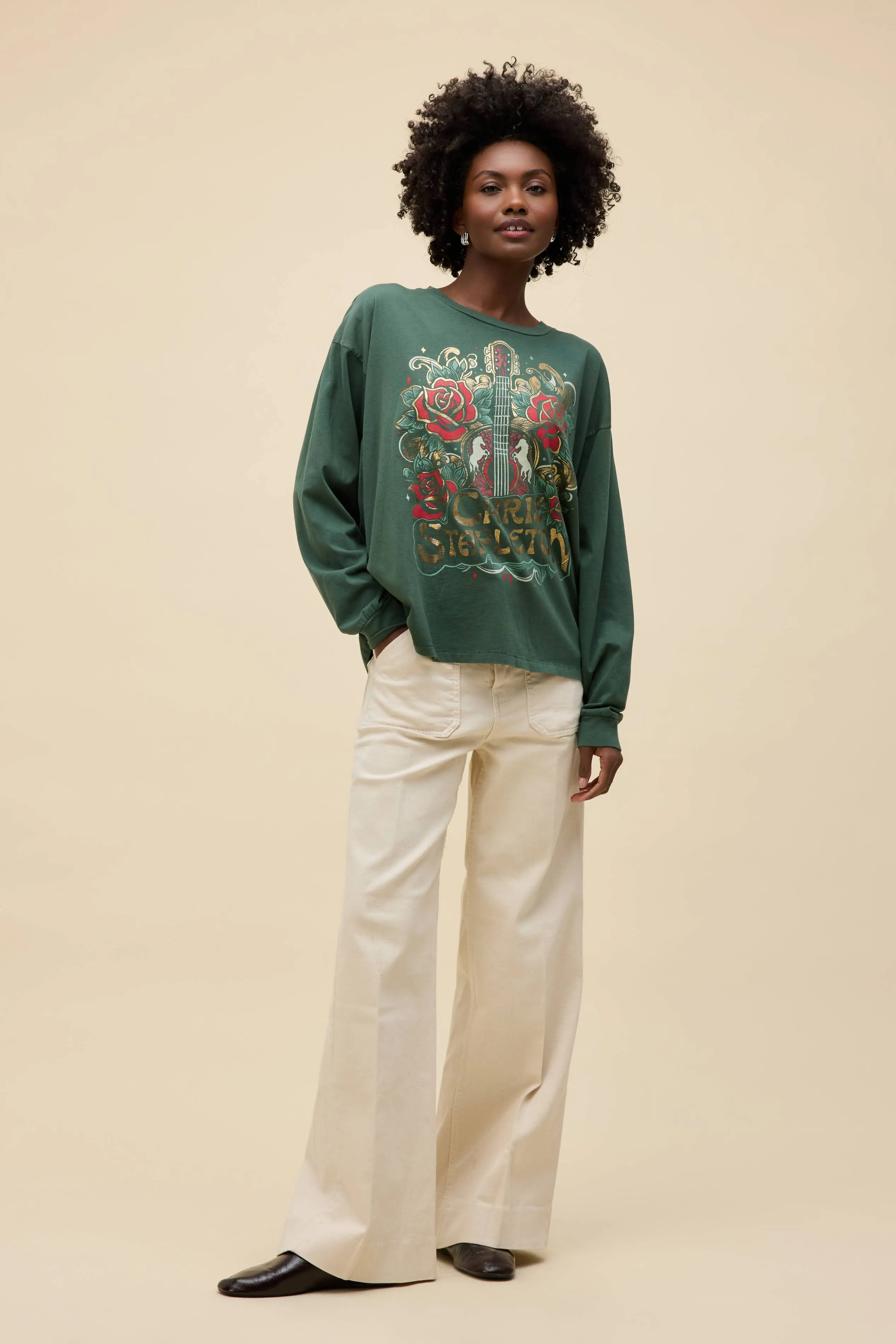 Chris Stapleton Guitar & Roses Merch Long Sleeve sold by Daydreamer product image thumbnail 3