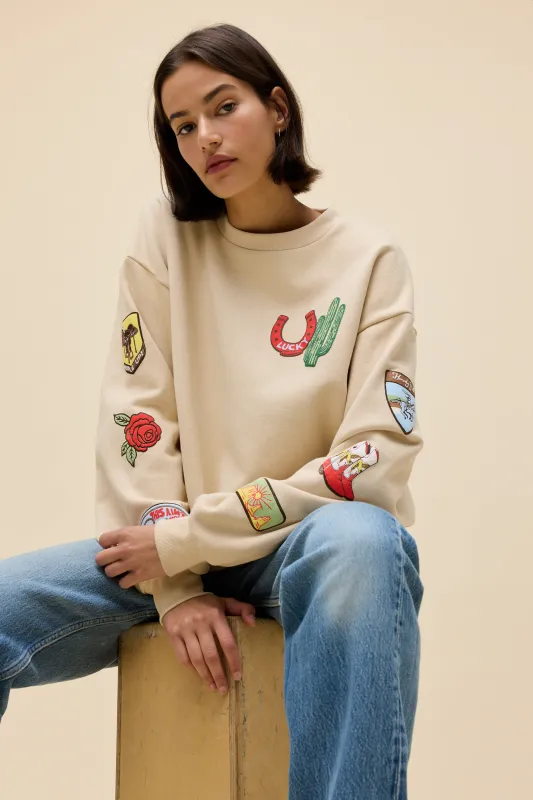 Western Patches Oversized Crew Sweatshirt sold by Daydreamer