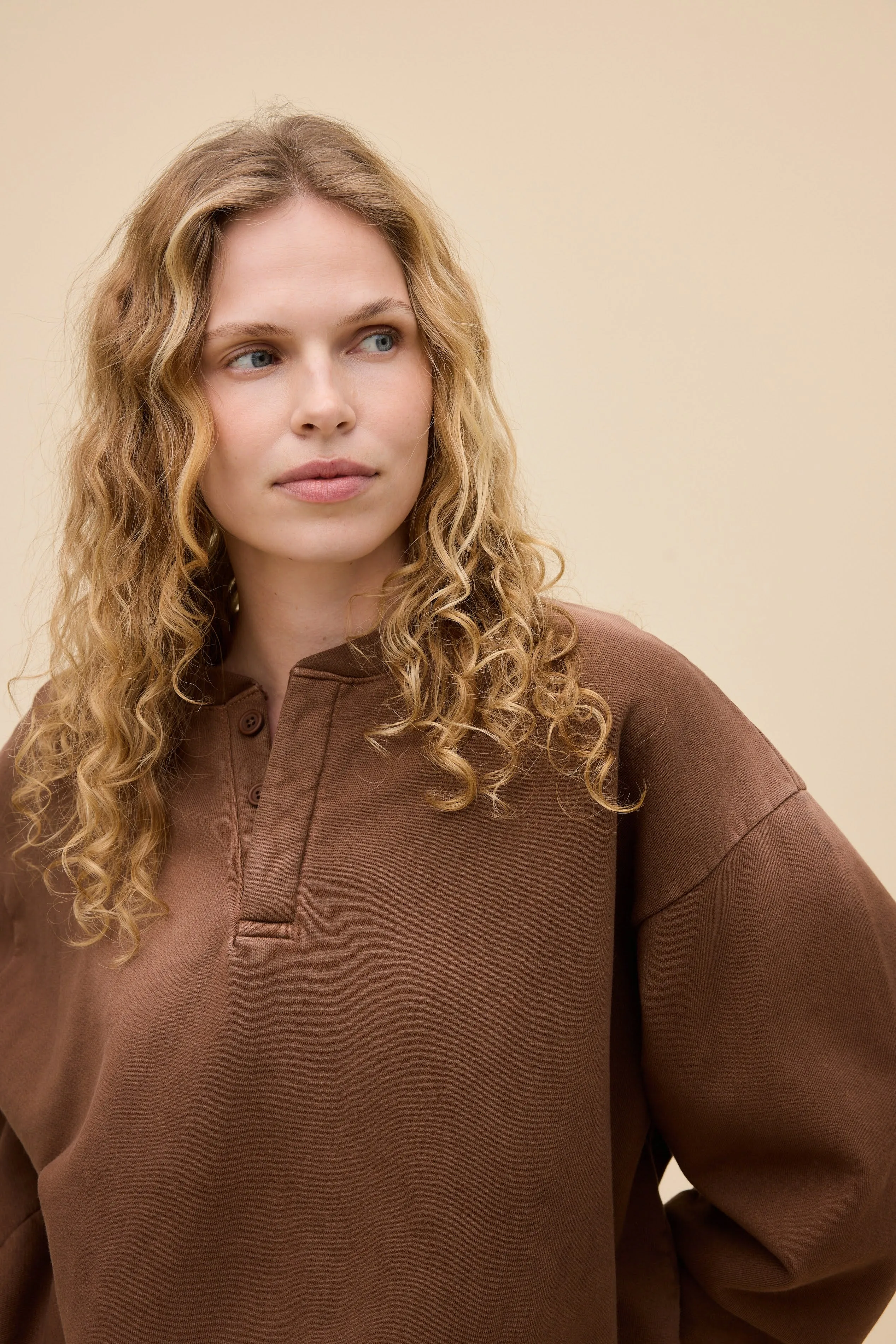 SOLID OVERSIZED HENLEY SWEATSHIRT sold by Daydreamer product image thumbnail 2