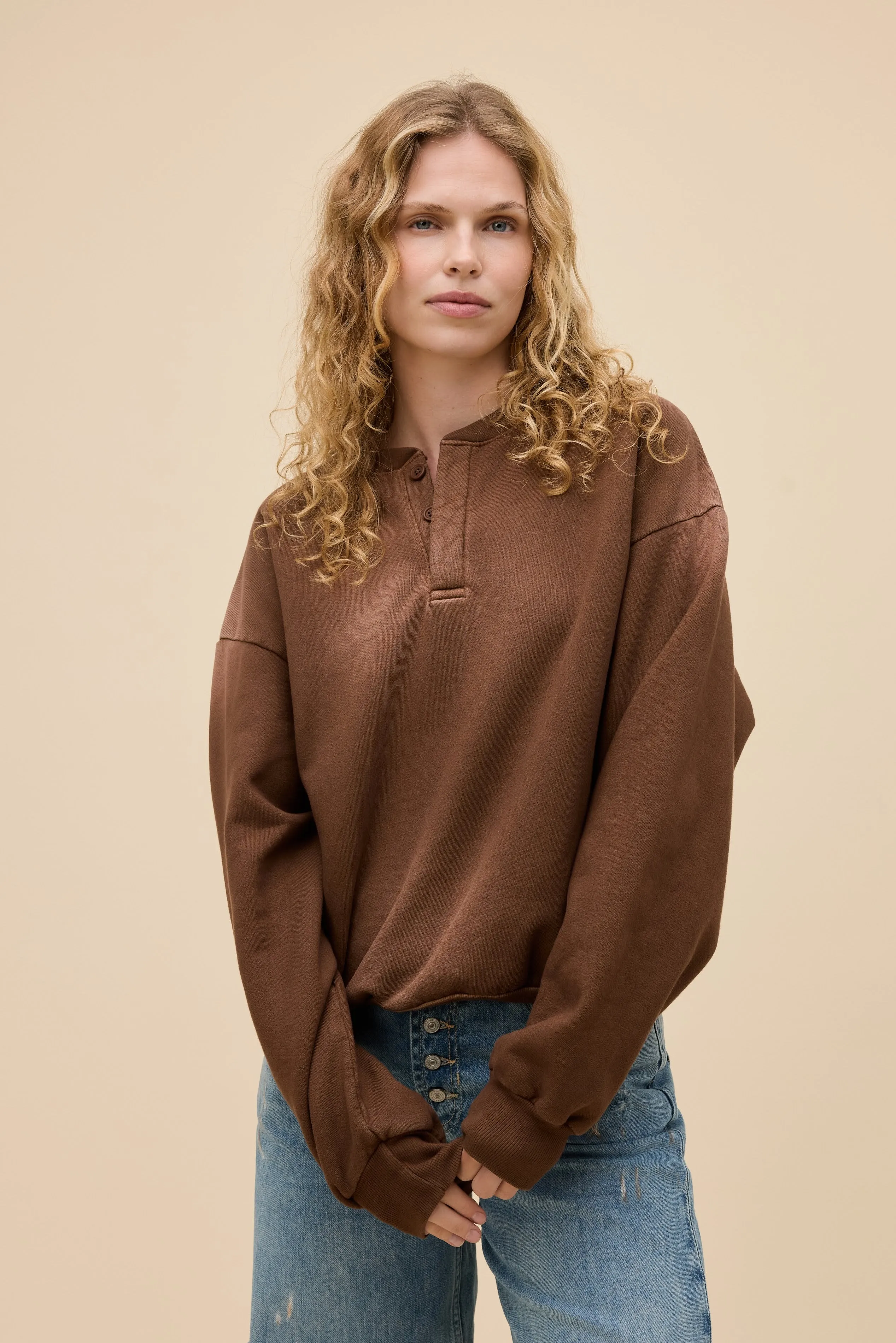 SOLID OVERSIZED HENLEY SWEATSHIRT sold by Daydreamer product image thumbnail 4