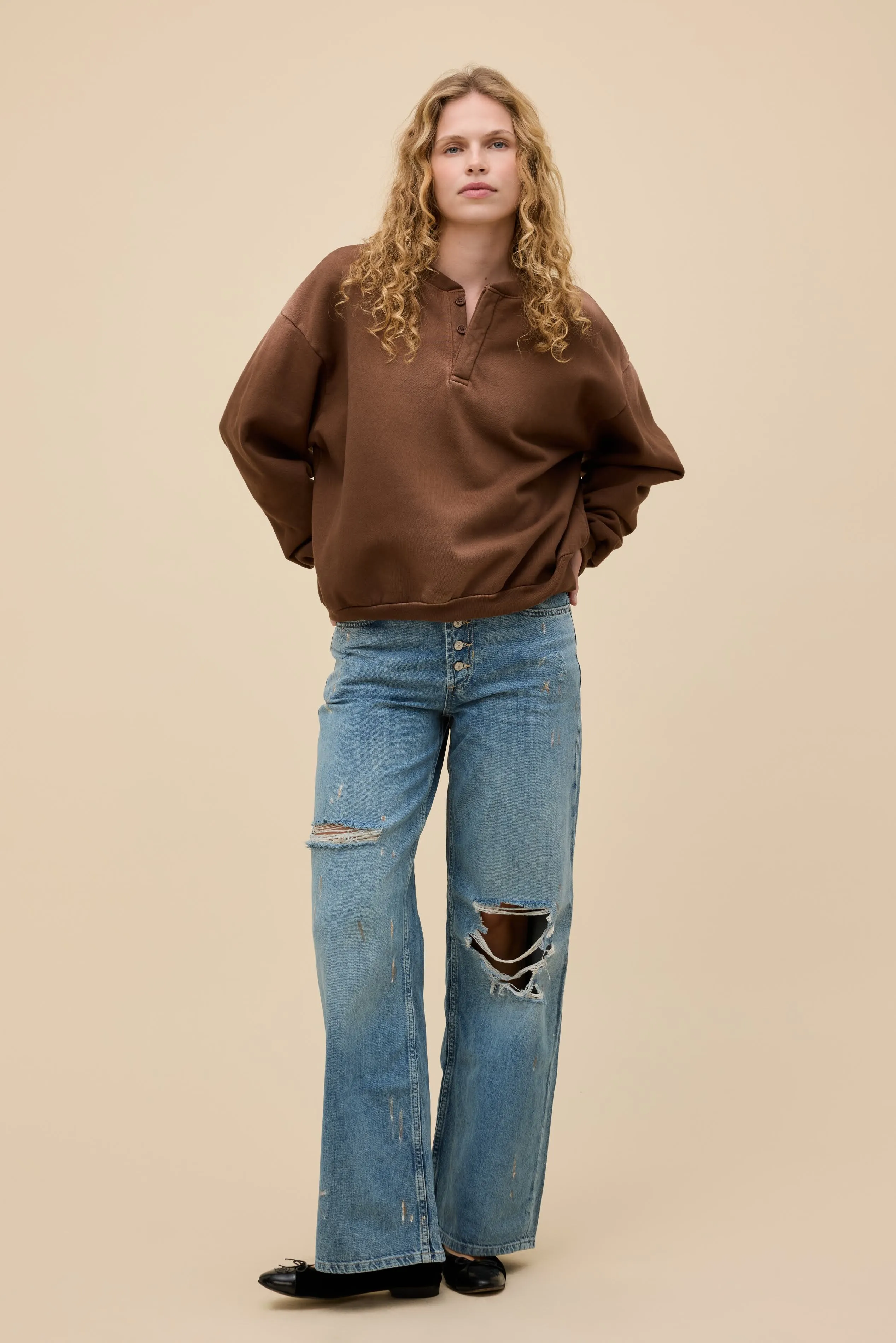 SOLID OVERSIZED HENLEY SWEATSHIRT sold by Daydreamer product image thumbnail 3