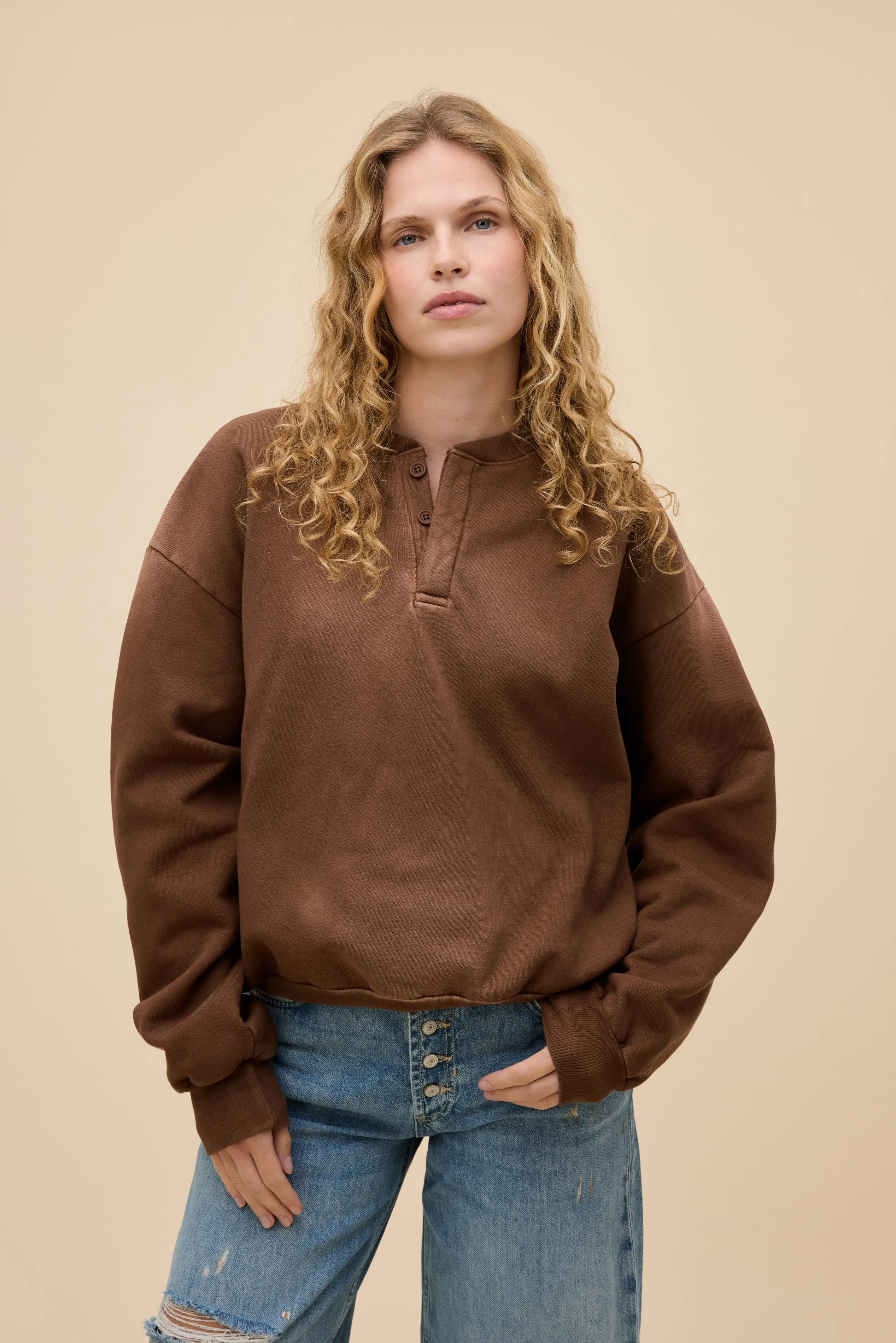 SOLID OVERSIZED HENLEY SWEATSHIRT sold by Daydreamer