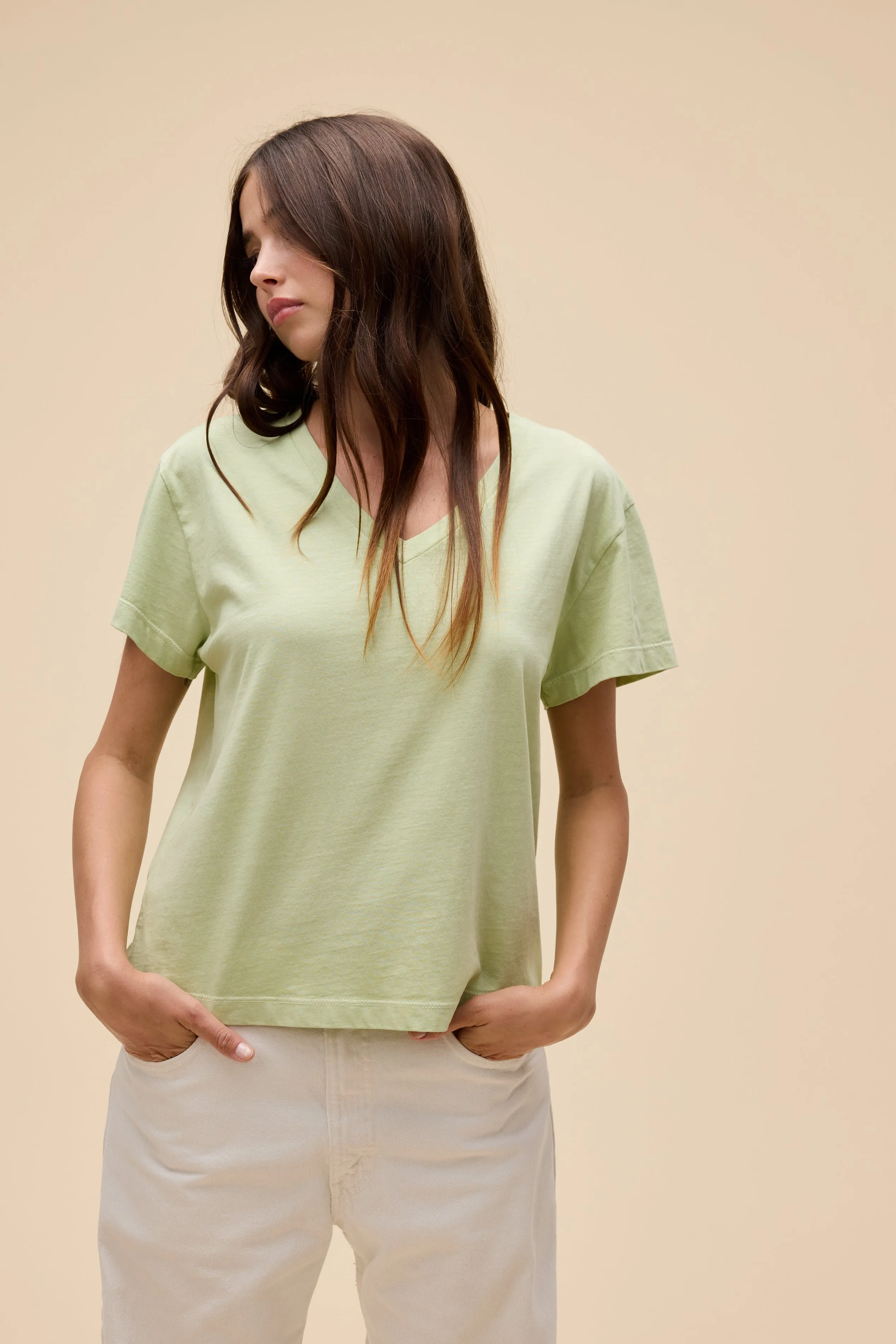 SOLID BOXY V-NECK TEE sold by Daydreamer product image thumbnail 3