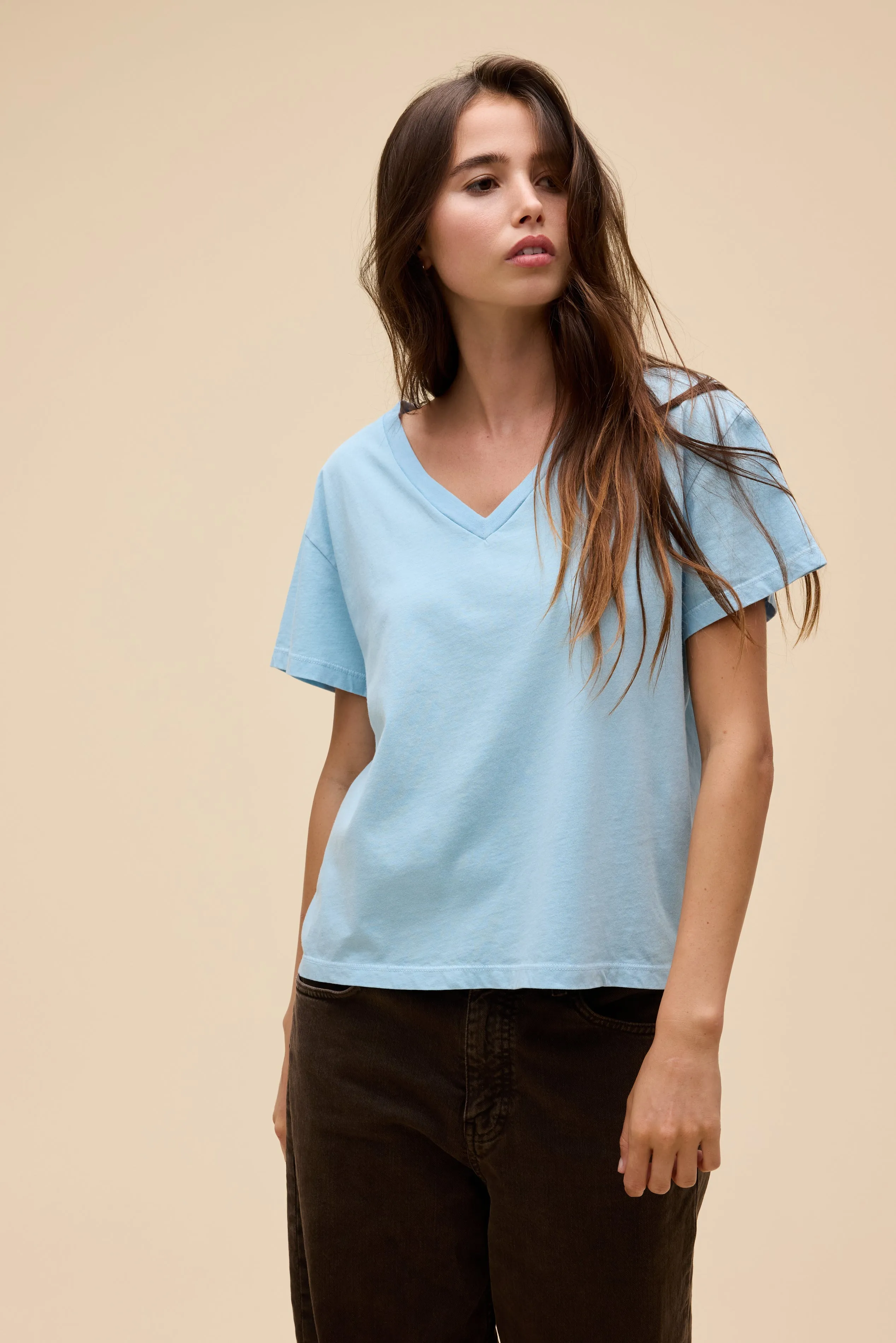 SOLID BOXY V-NECK TEE sold by Daydreamer