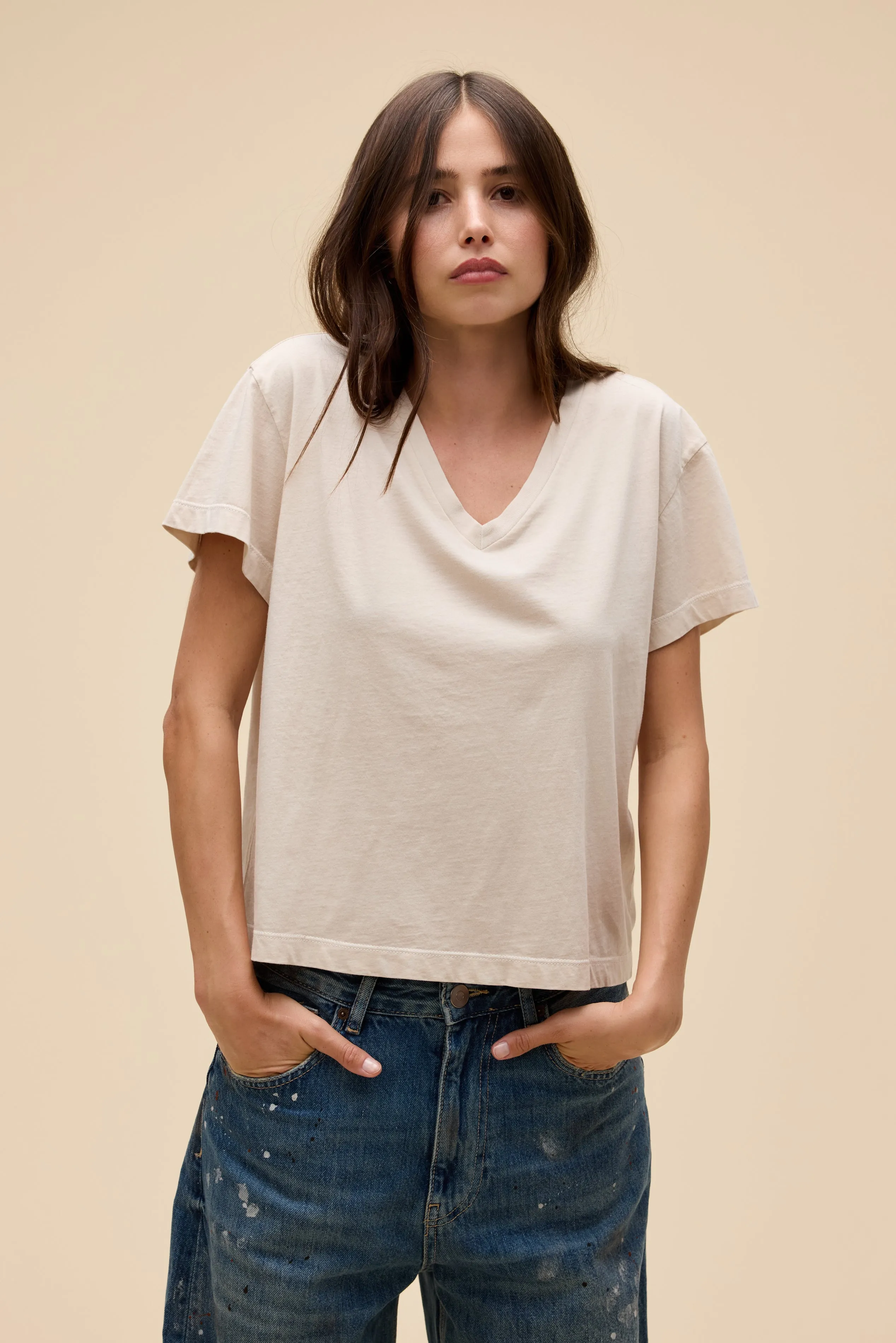SOLID BOXY V-NECK TEE sold by Daydreamer product image thumbnail 3