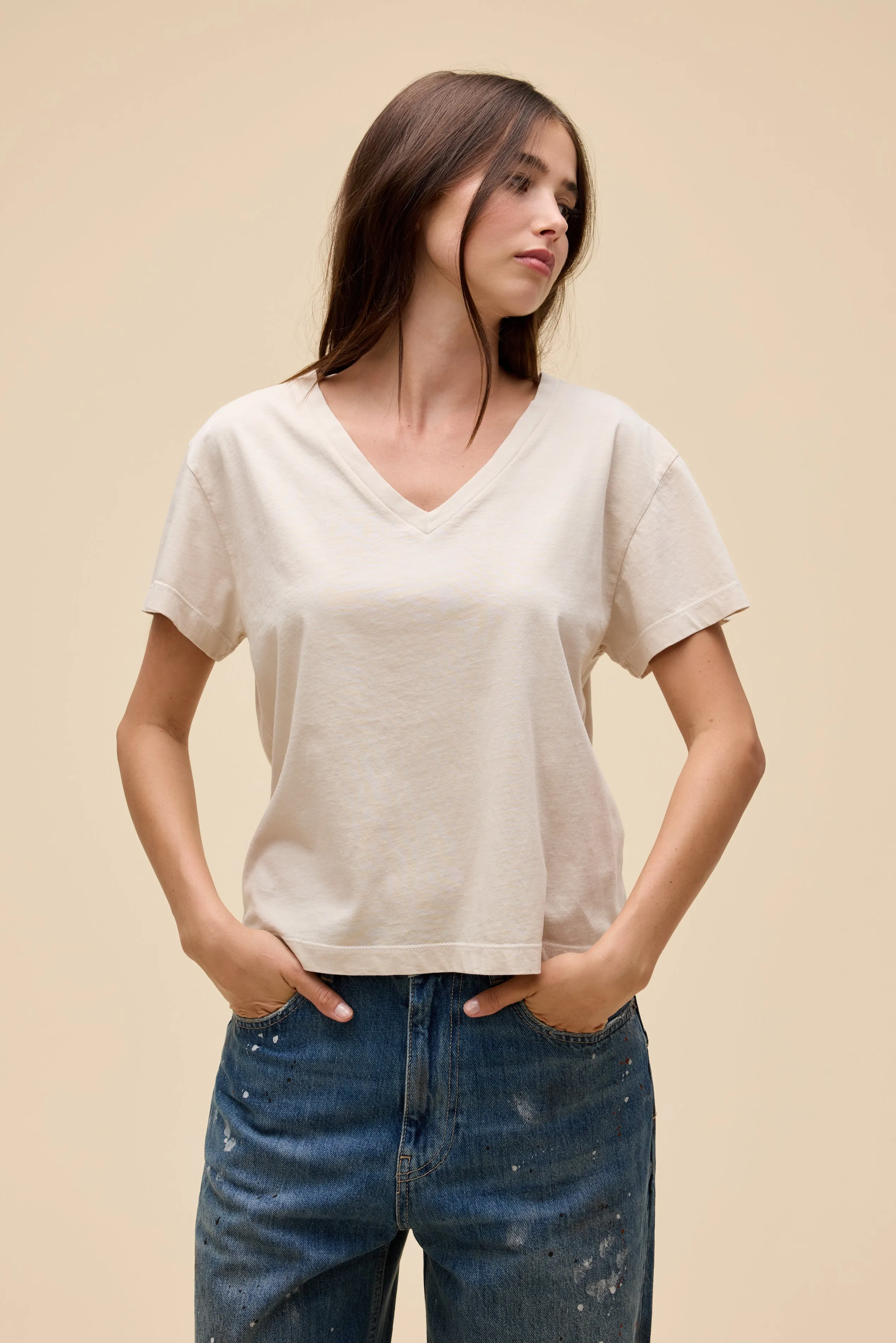 SOLID BOXY V-NECK TEE sold by Daydreamer