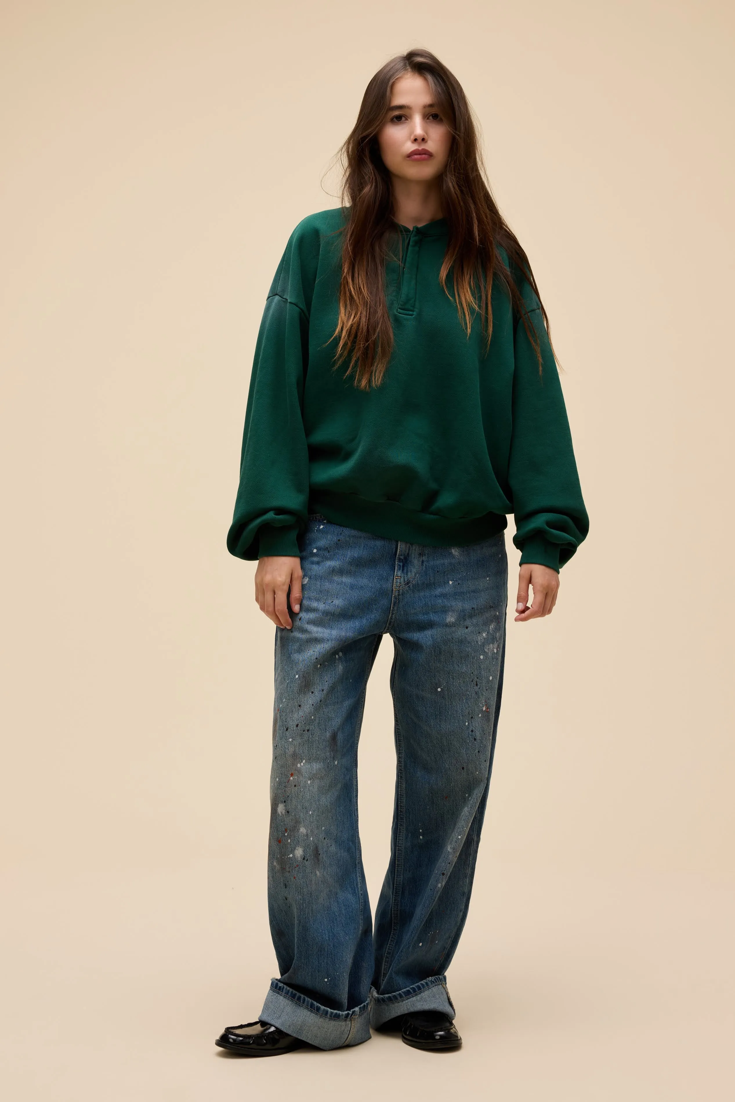 SOLID OVERSIZED HENLEY SWEATSHIRT sold by Daydreamer product image thumbnail 2