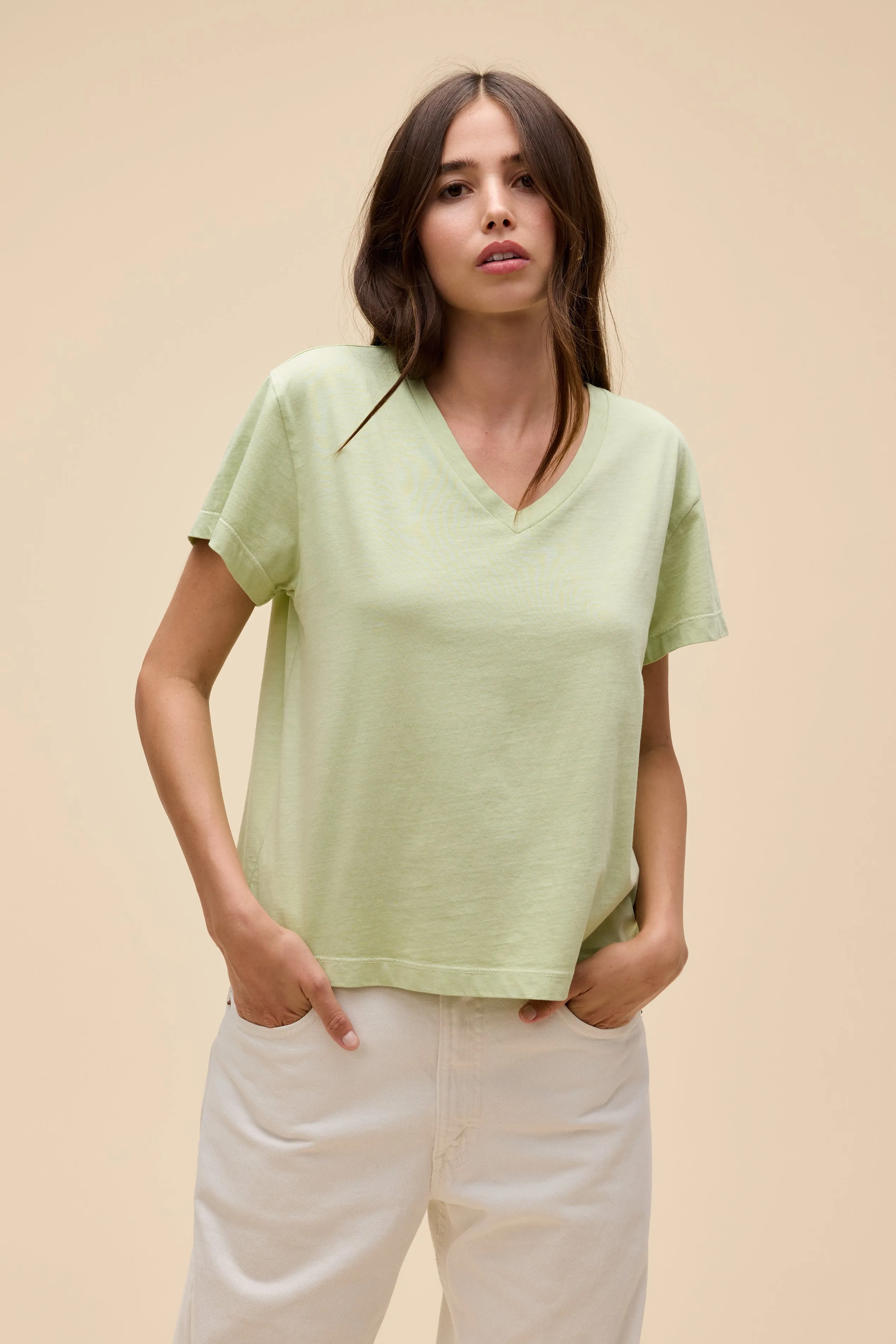 Solid Boxy V-Neck Tee sold by Daydreamer