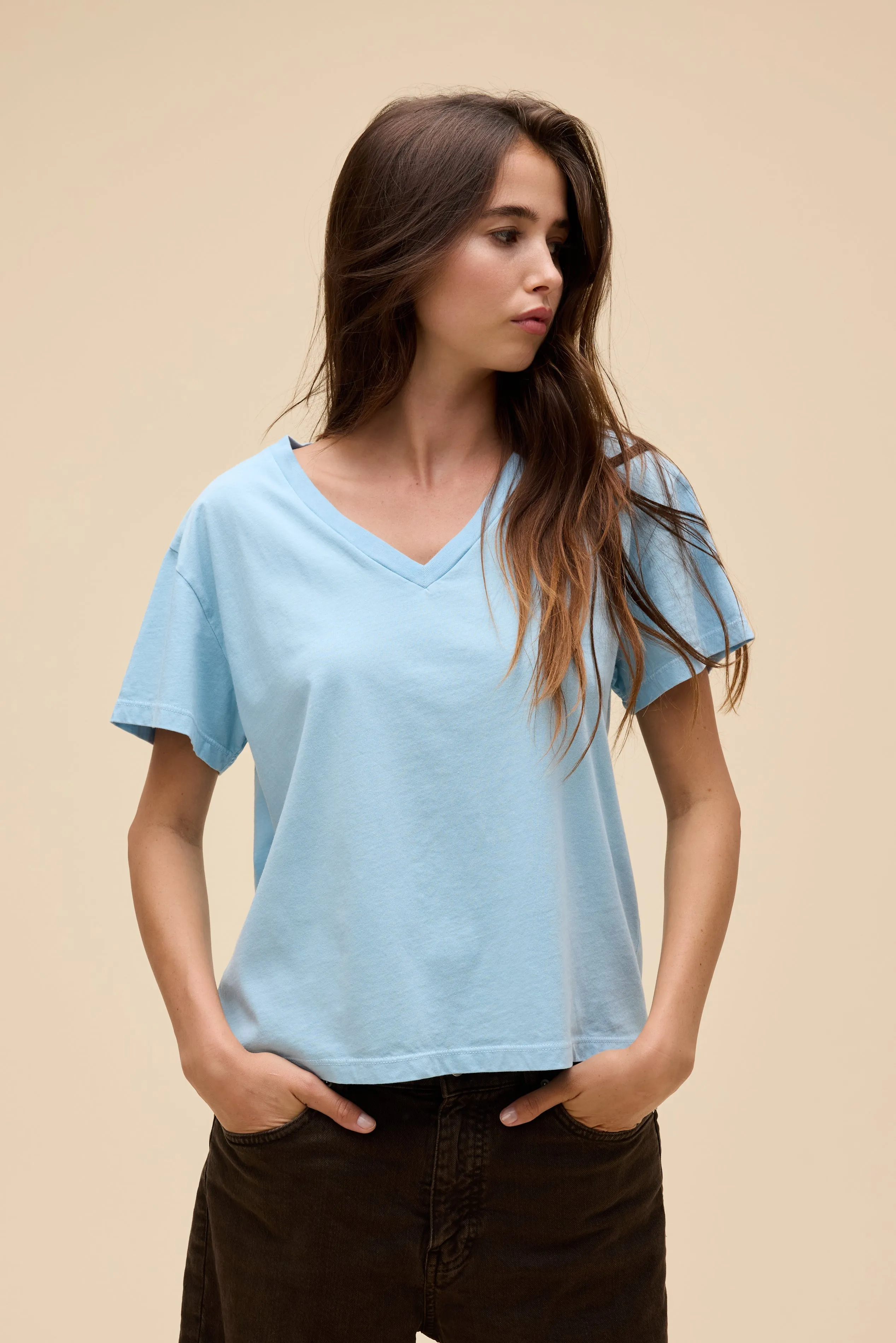 Solid Boxy V-Neck Tee sold by Daydreamer product image thumbnail 2