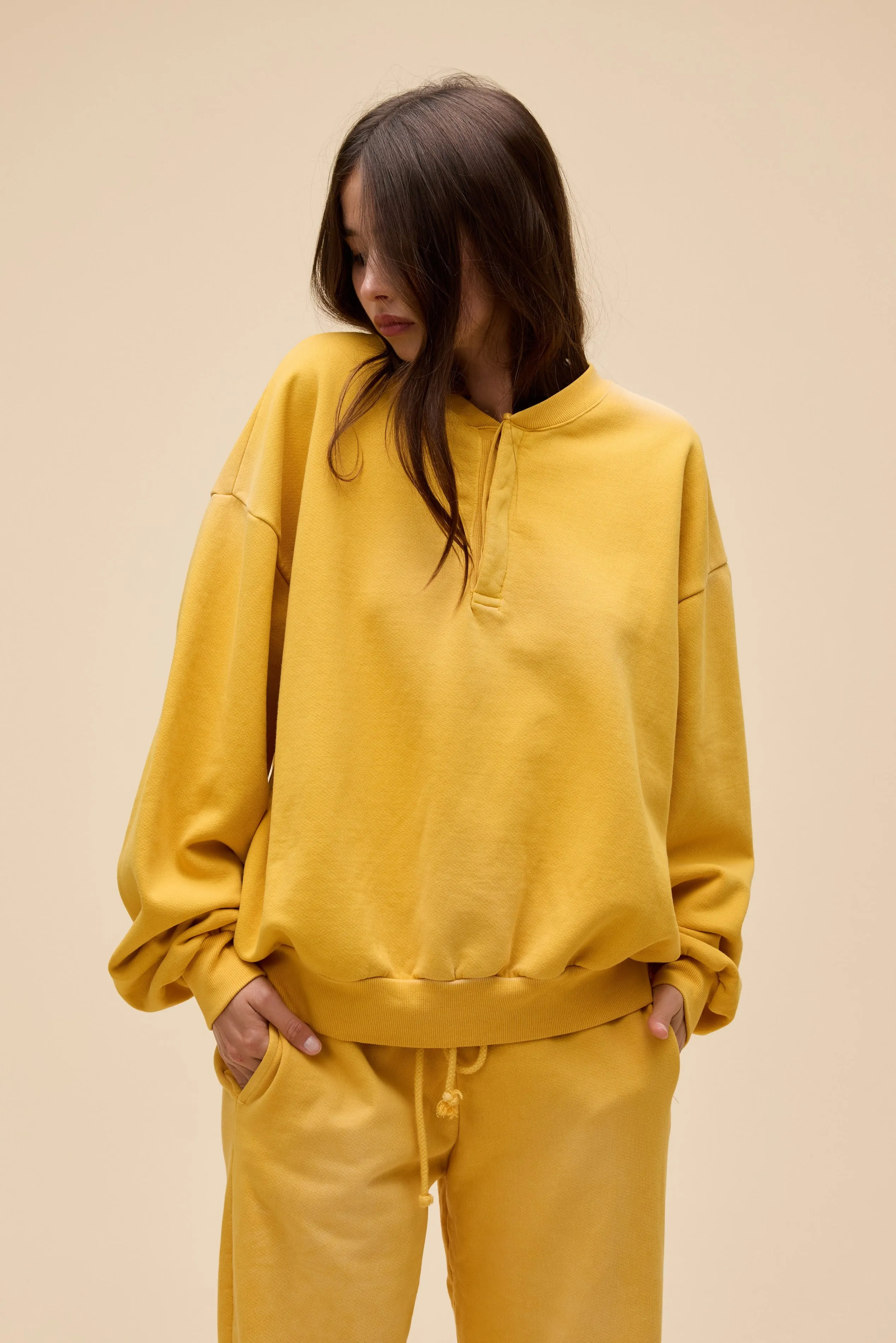Solid Oversized Henley Sweatshirt sold by Daydreamer