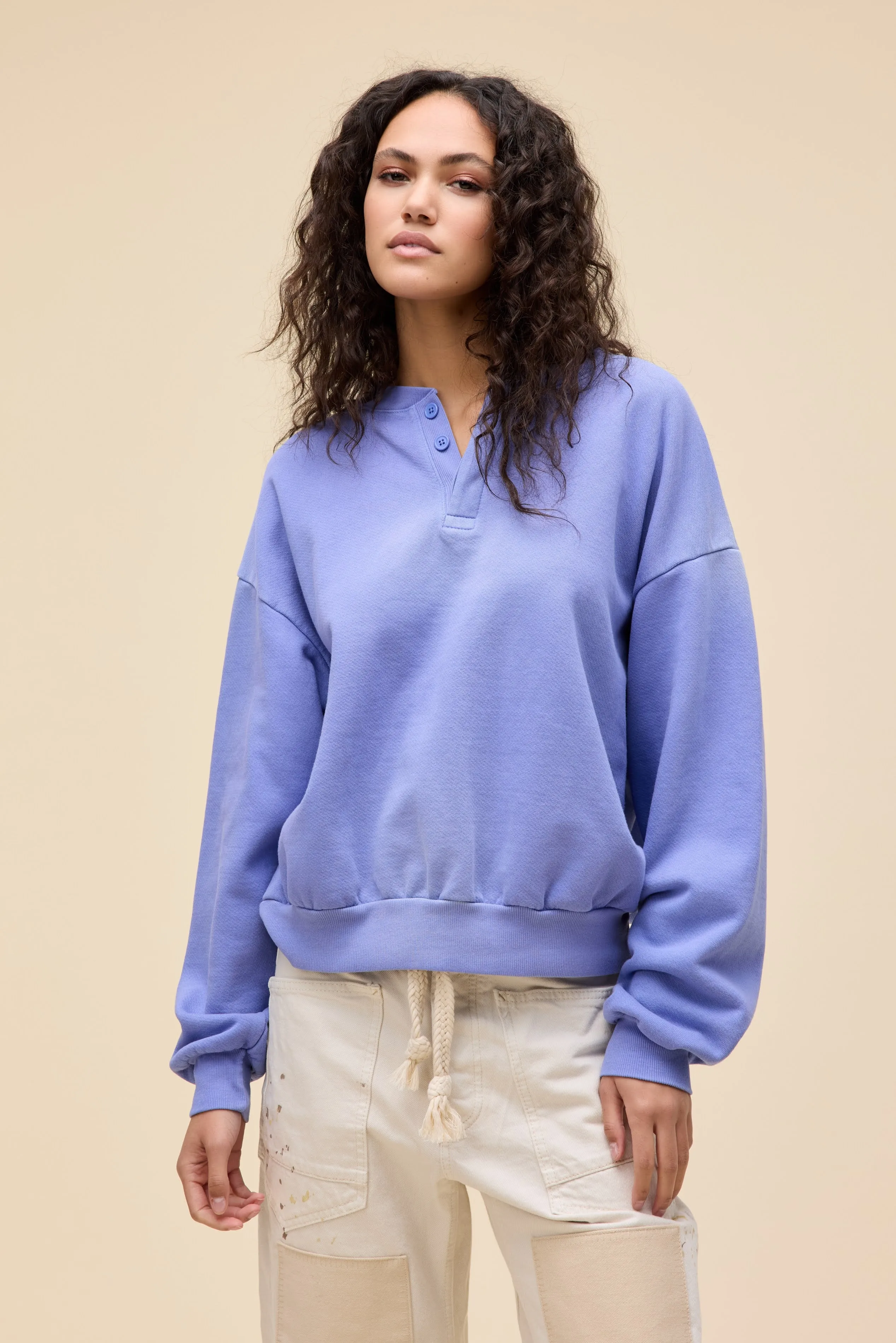 Solid Oversized Henley Sweatshirt sold by Daydreamer