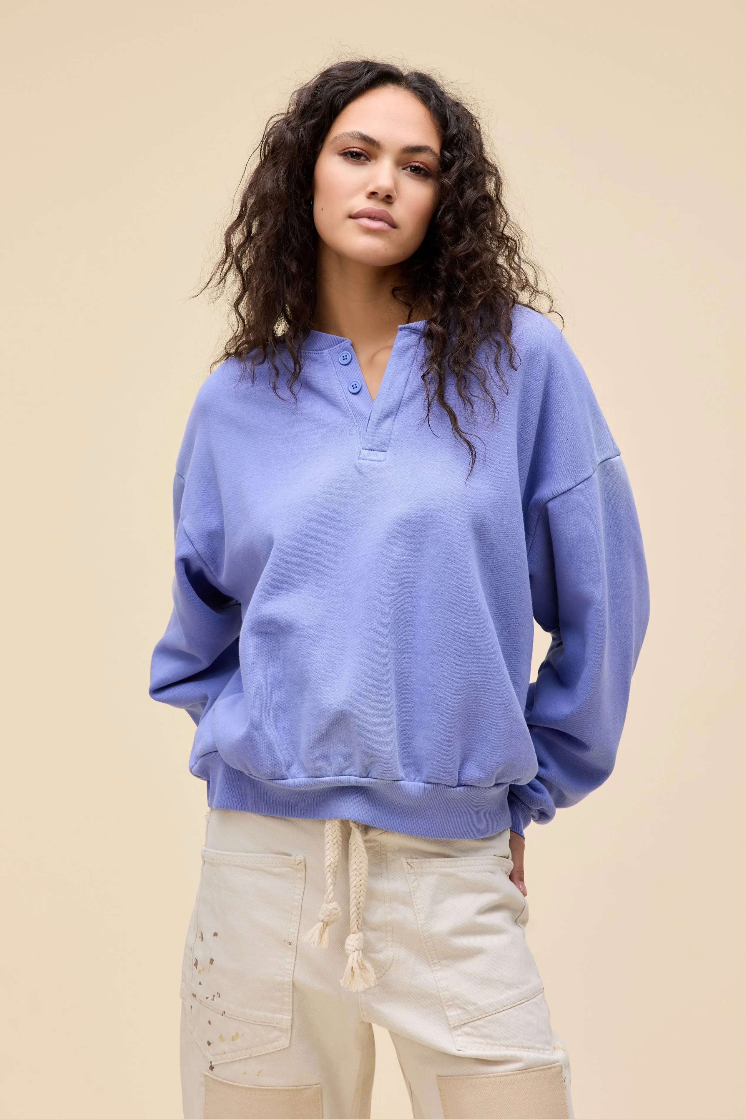 Solid Oversized Henley Sweatshirt sold by Daydreamer product image thumbnail 4